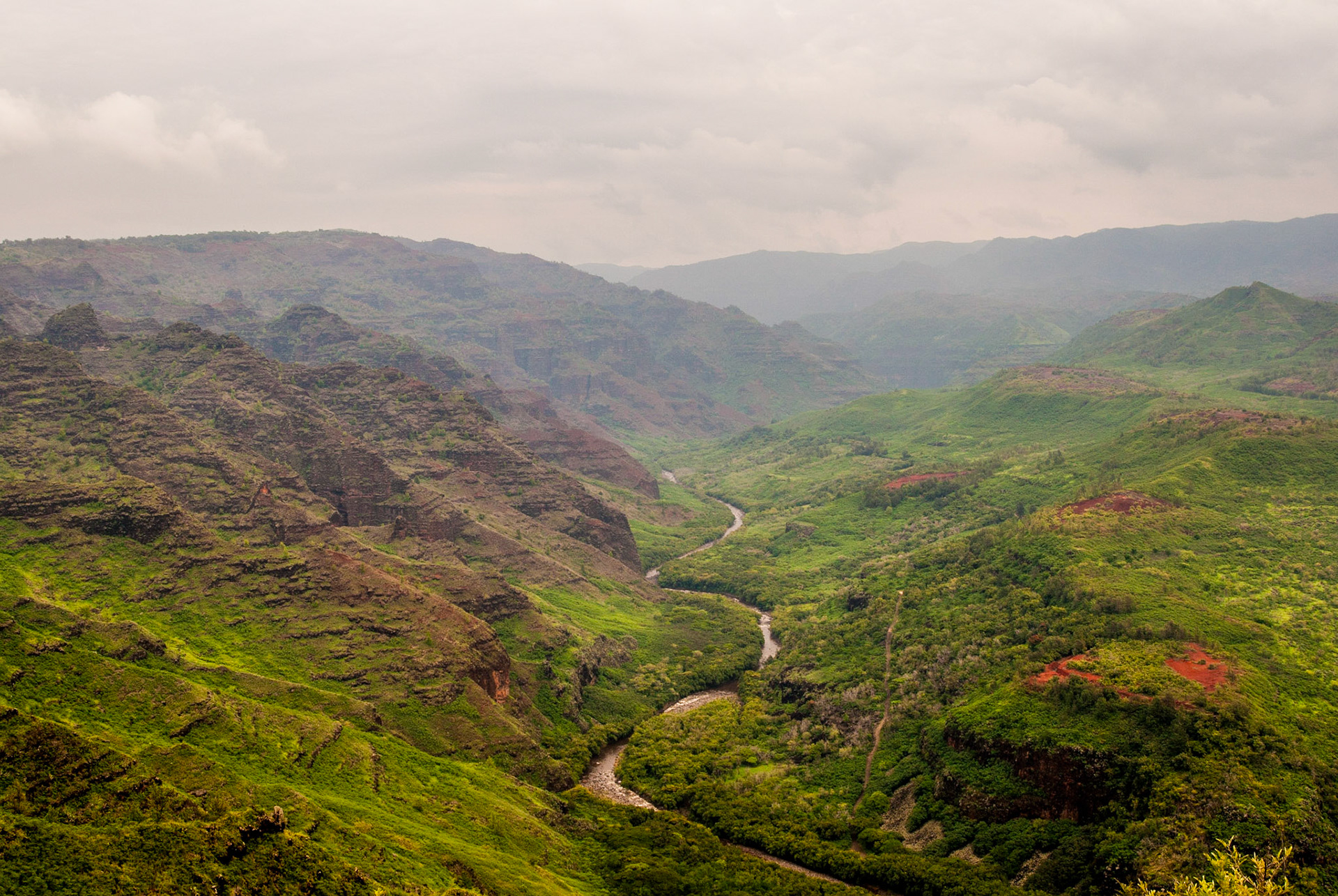 This shot was taken on the island of Kauai of the valley before the rain completely socked it in for a couple days.