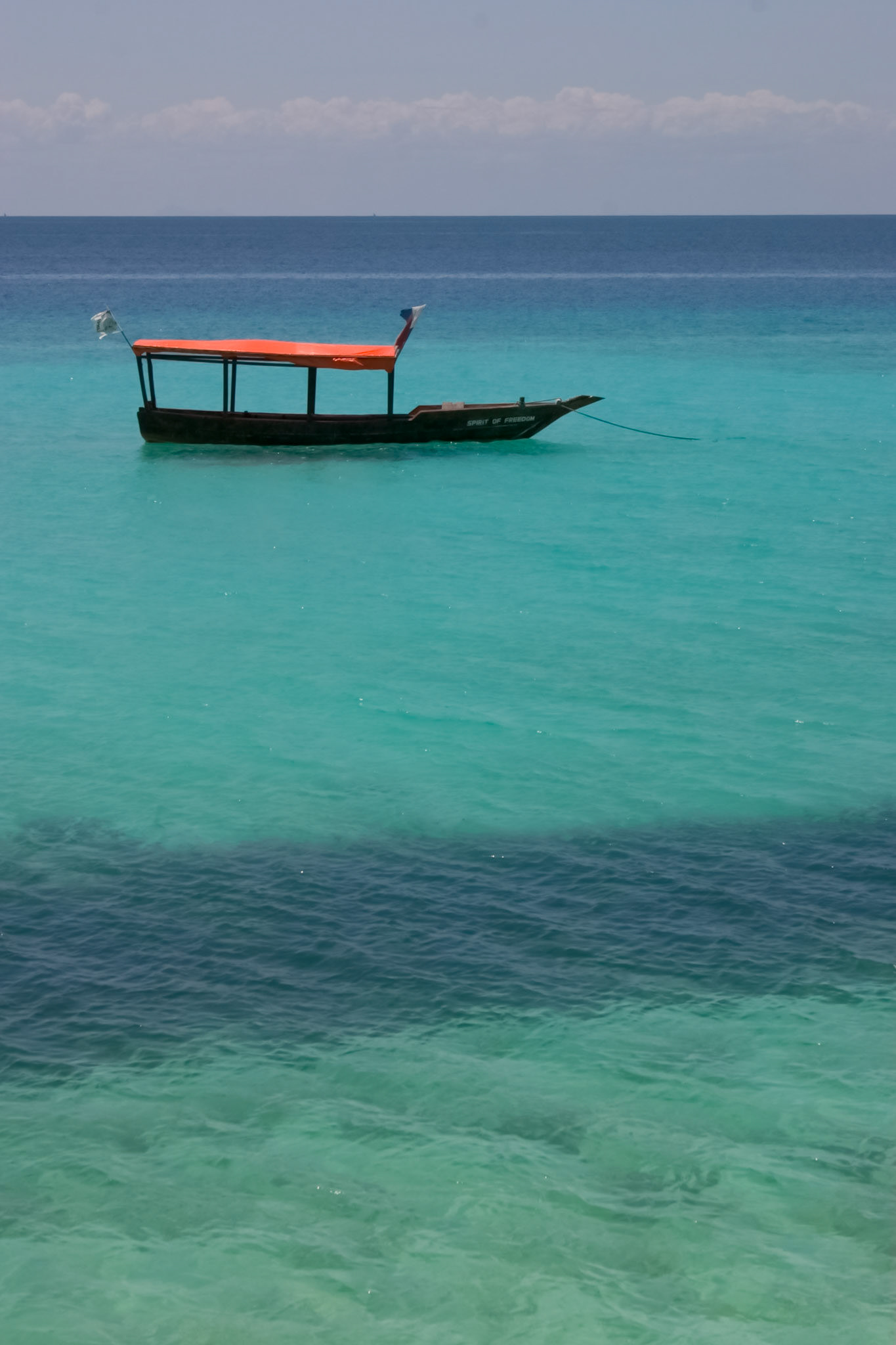 This boat, the Spirit of Freedom, was tied up just off the beach.  They use this for the snorkeling trips on the northern tip of Zanzibar Island.