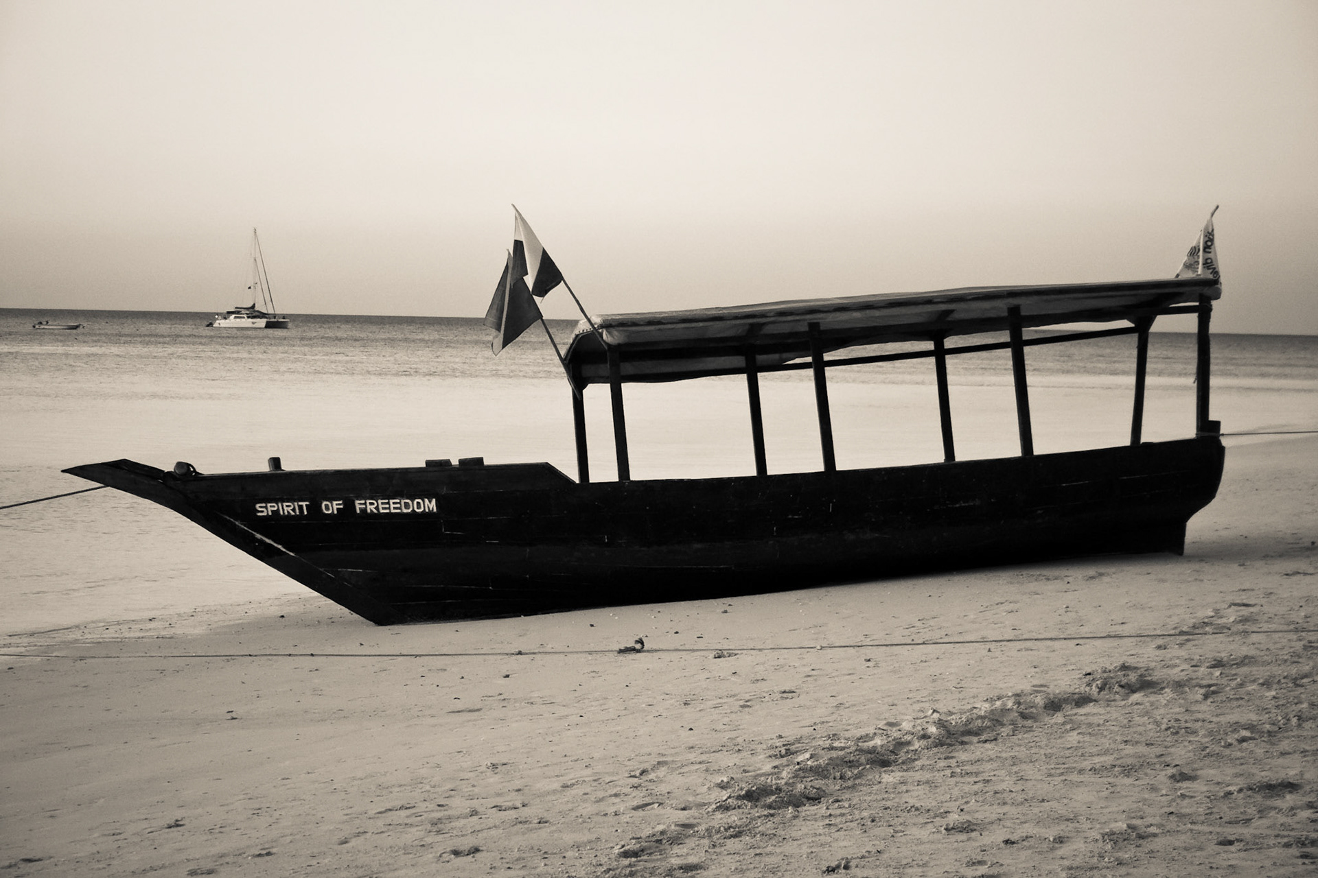 The local snorkeling boat, Spirit of Freedom, is captured hear as the tide is out and its beached.
