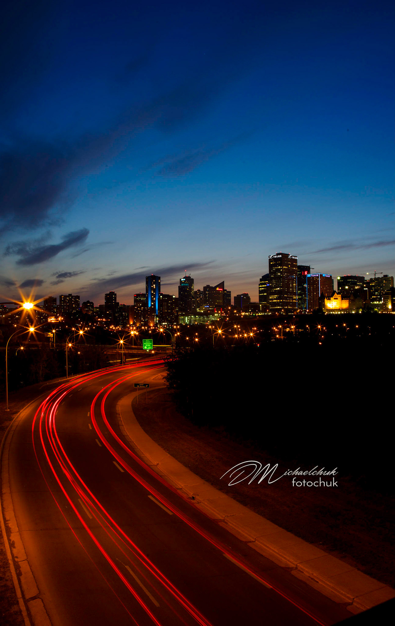 Taillights stream by towards downtown Edmonton on a nice calm spring evening.