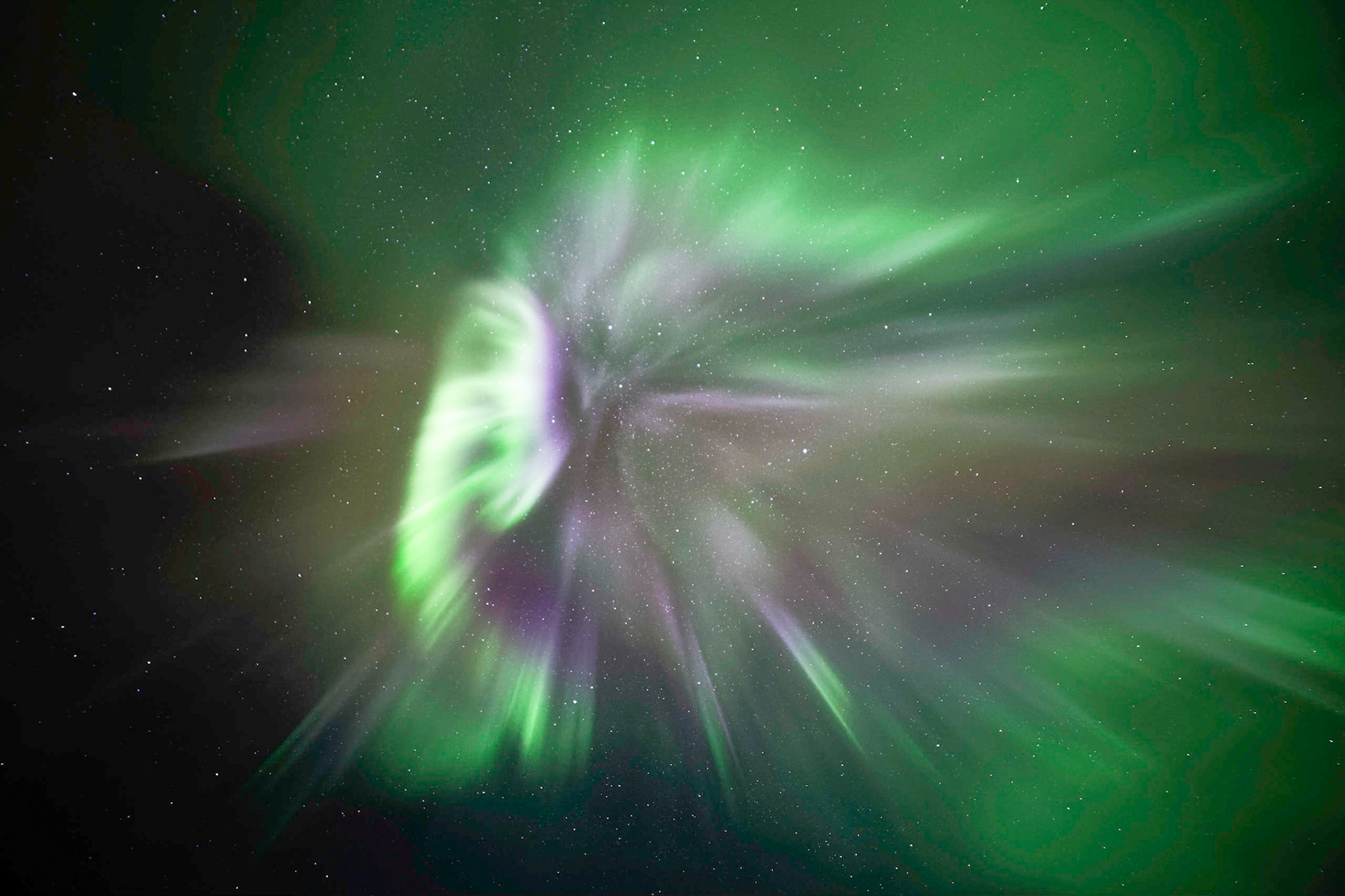 This was an image shot straight above me of the northern lights.  I can't help but feel like I was looking into a inter dimensional warp speed something or other.