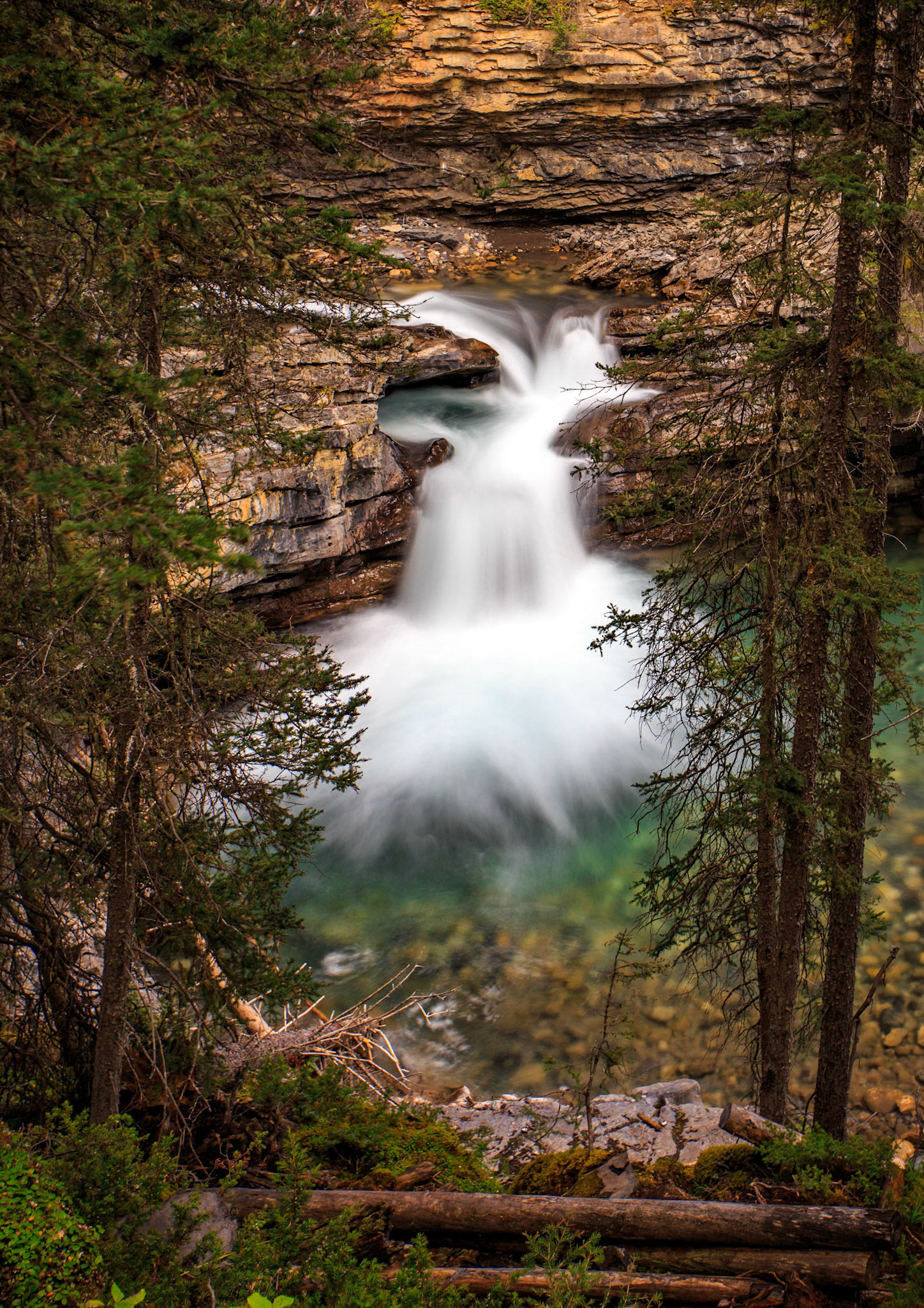 A long exposure from high on the ridge in Johnson Canyon, Banff National Park.