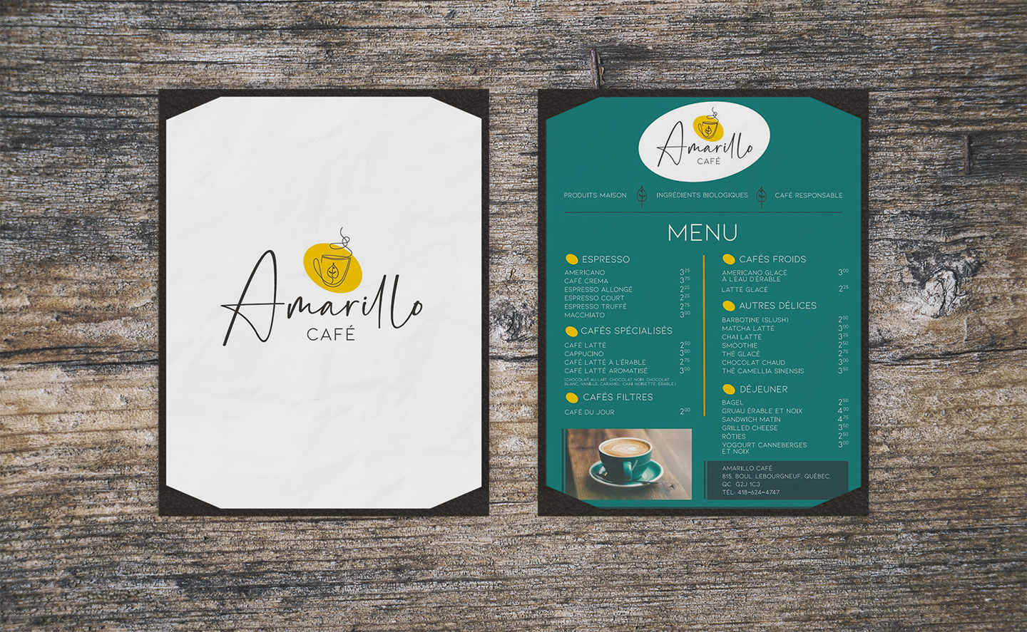 Projet étudiant : Création d’un menu de restaurant pour un client fictif. Le café Amarillo.