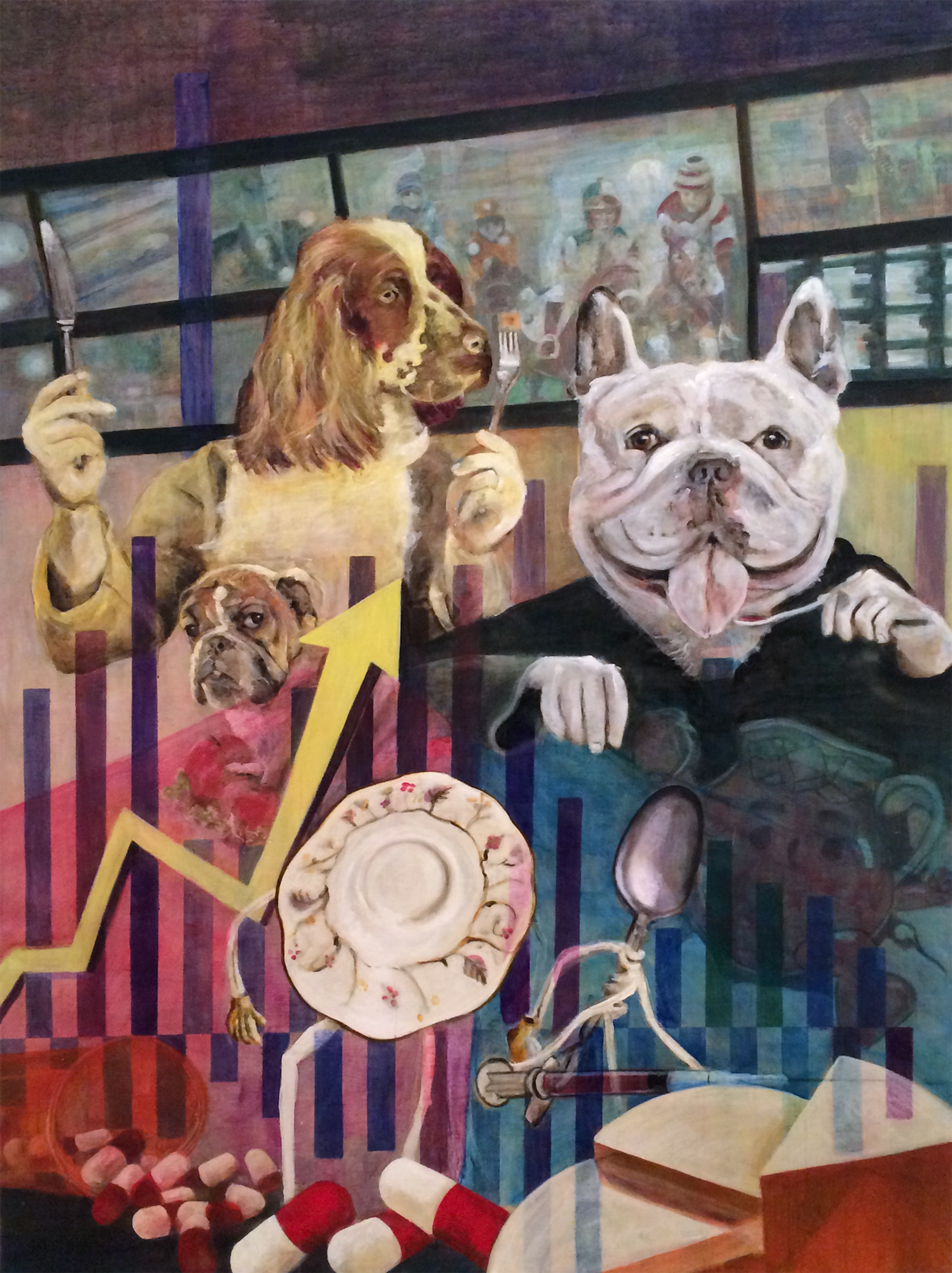 Central Casting, 2016, water mixable oil paint and gouache on canvas, 95" x 71”