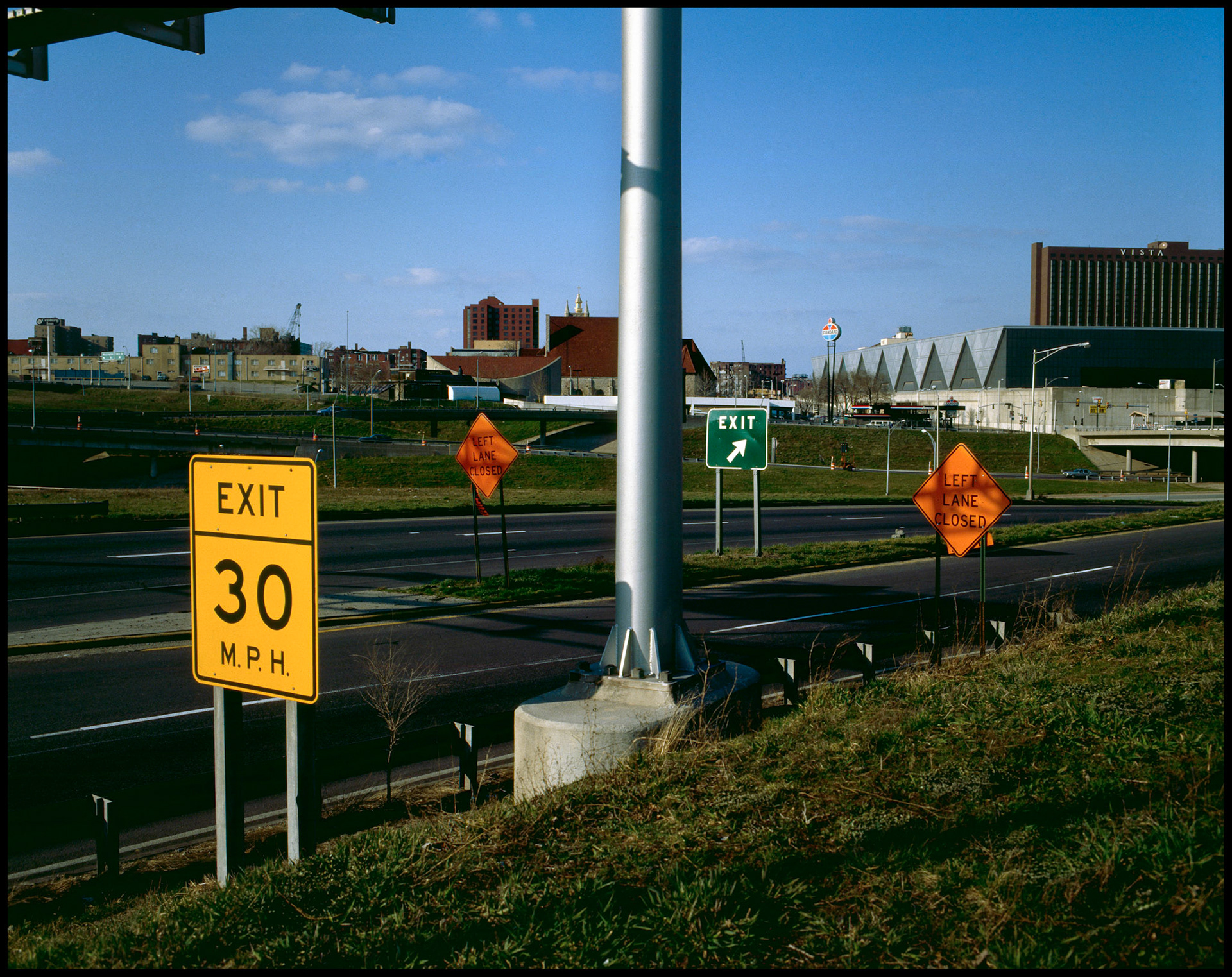 Road Signs along I-35 near the Kansas City Convention Center in downtown Kansas City, Missouri 1985