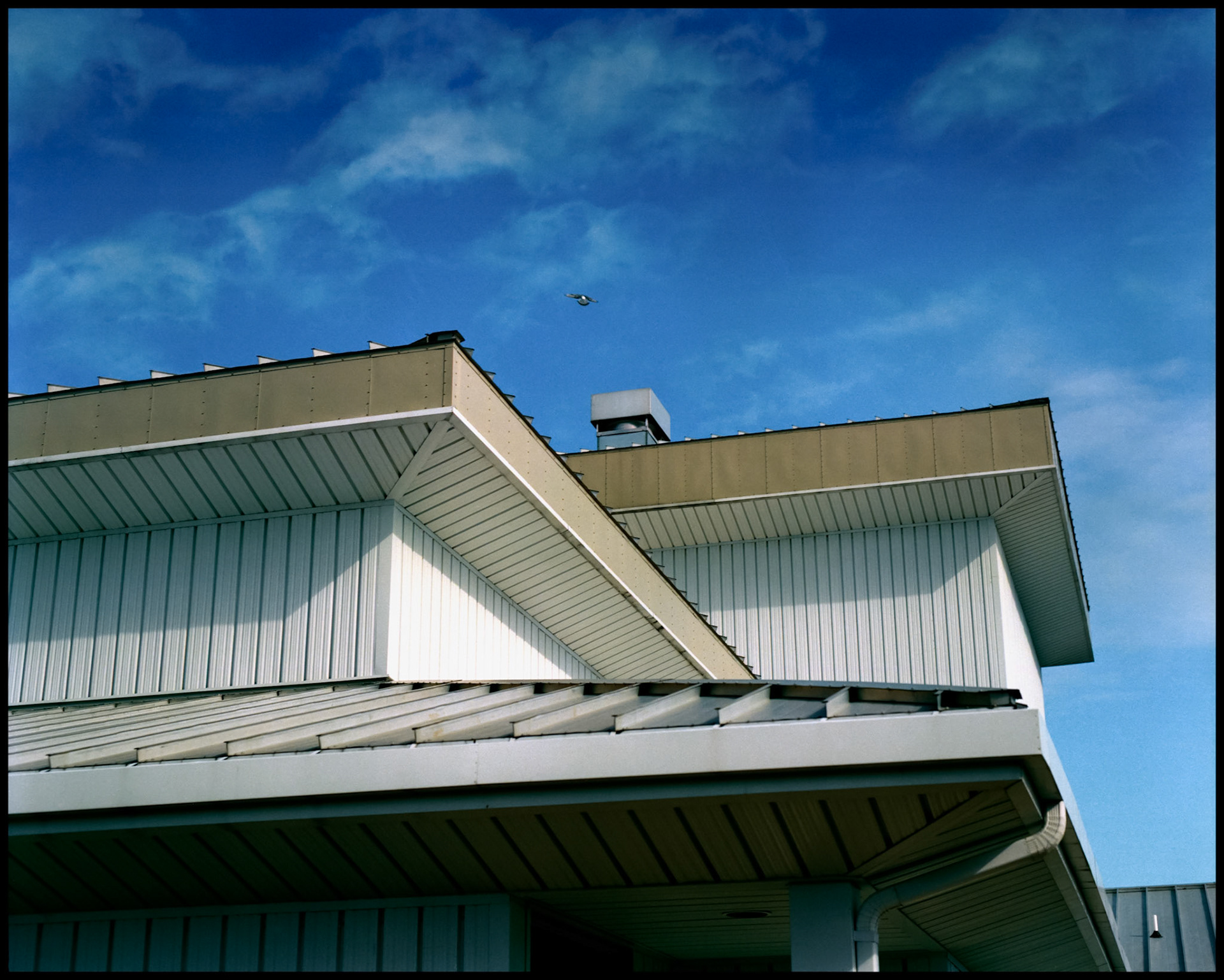 An intruiging minimal abstract architectural detail study of the metal building that houses the Macklanburg Playhouse, Stephens College, Columbia, Missouri 1990