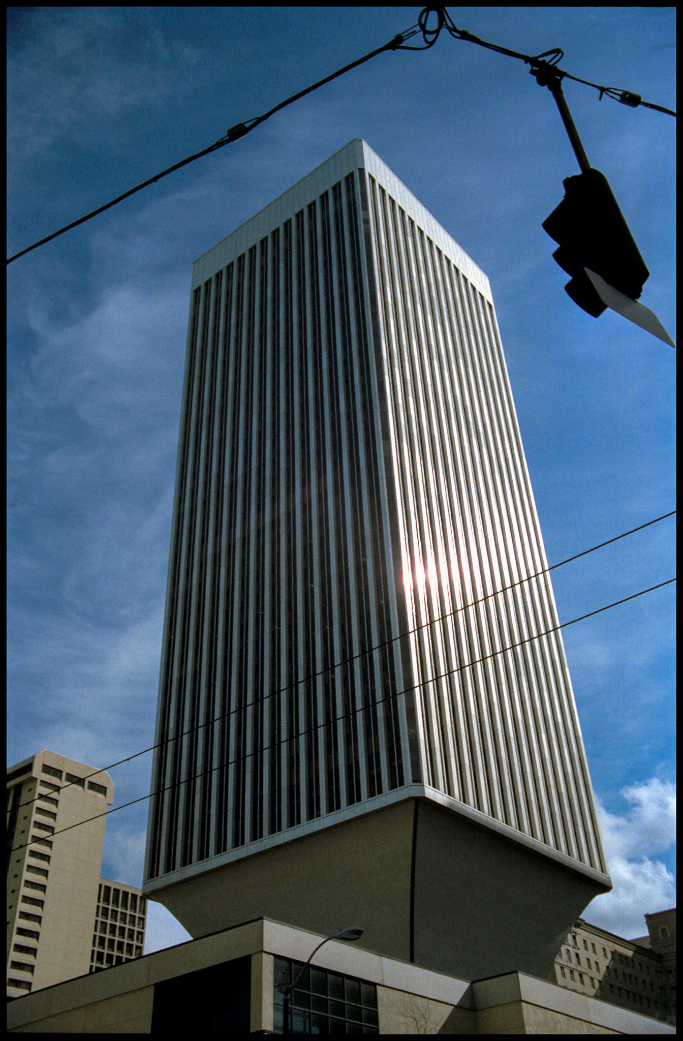 A vintage cityscape  view of the Ranier Tower in Ranier Square in downtown Seattle, Washington, USA, 1987