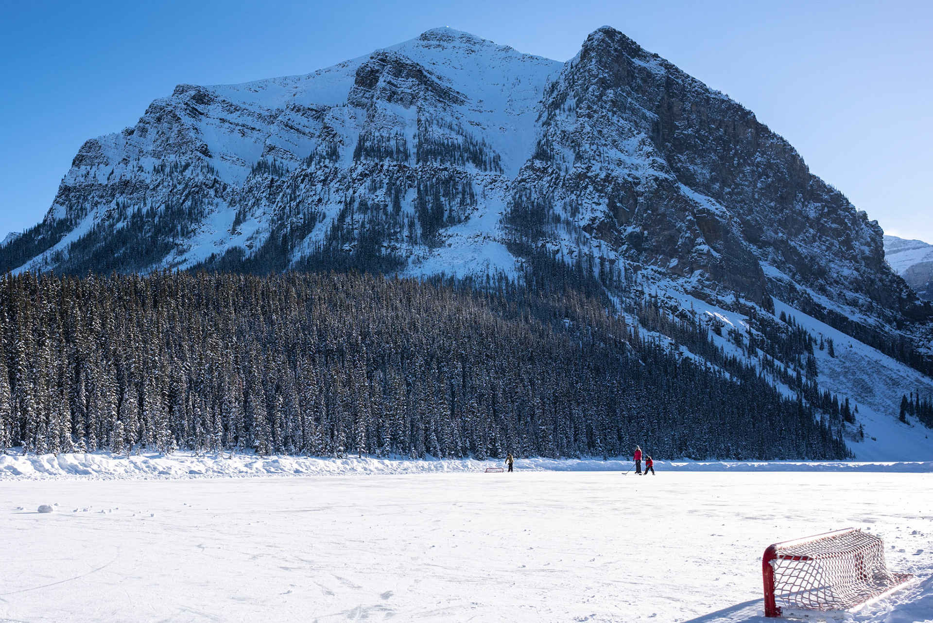 Playing hockey at Lake Louise