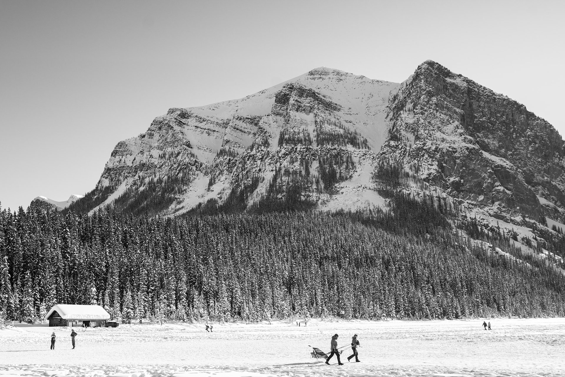 People walking on Lake Louise