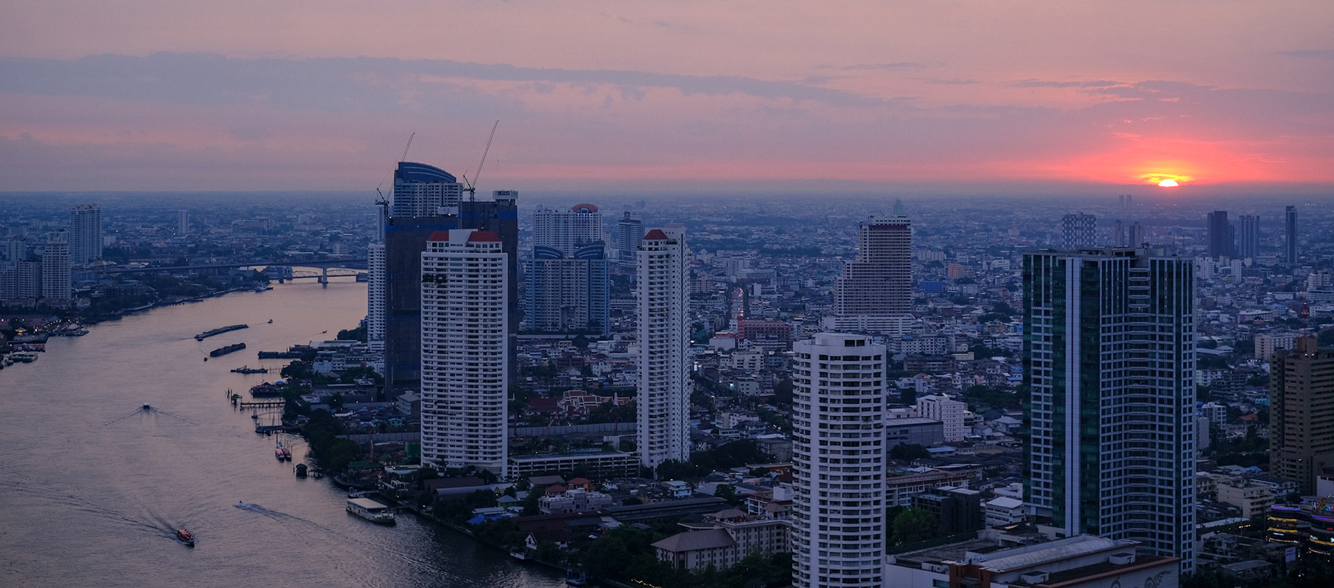 A general view of Chao Phraya River at sunset – Bangkok, Thailand