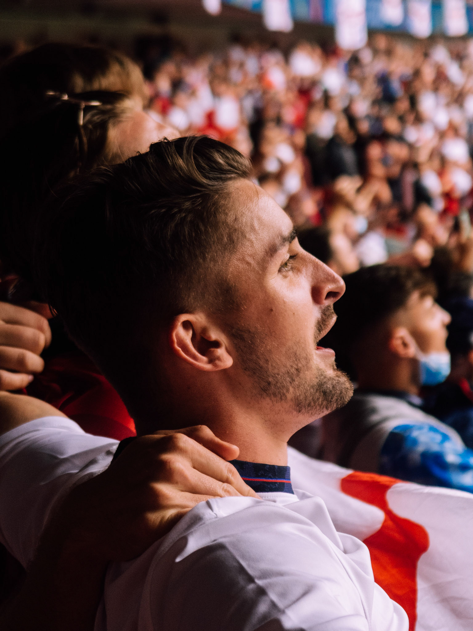 England fan during the national anthem – England vs Germany – Euro 2020 – Wembley Stadium, London UK