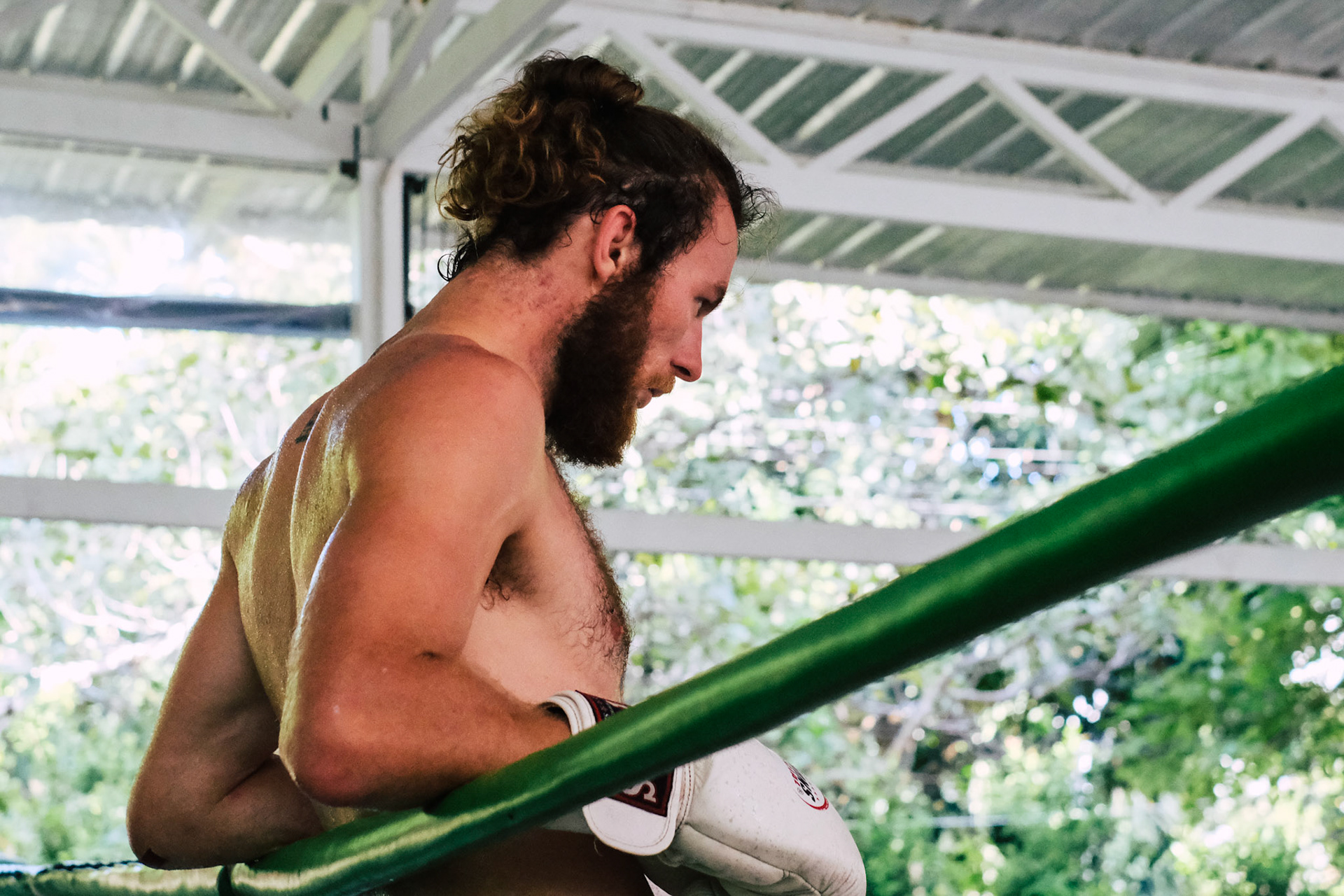 A Muay Thai fighter takes a breather – Lionheart Muay Thai Gym, Koh Samui, Thailand