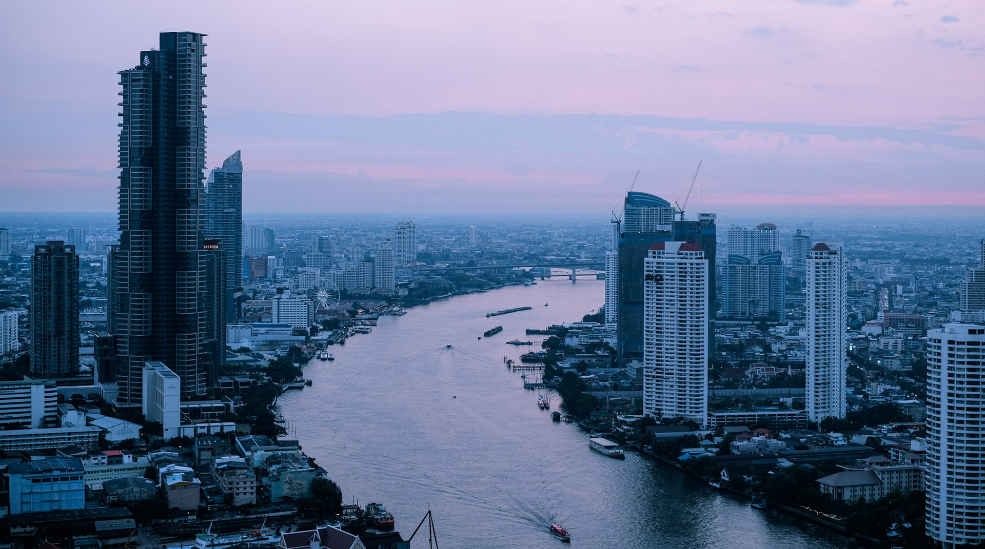 A general view of Chao Phraya River at sunset – Bangkok, Thailand