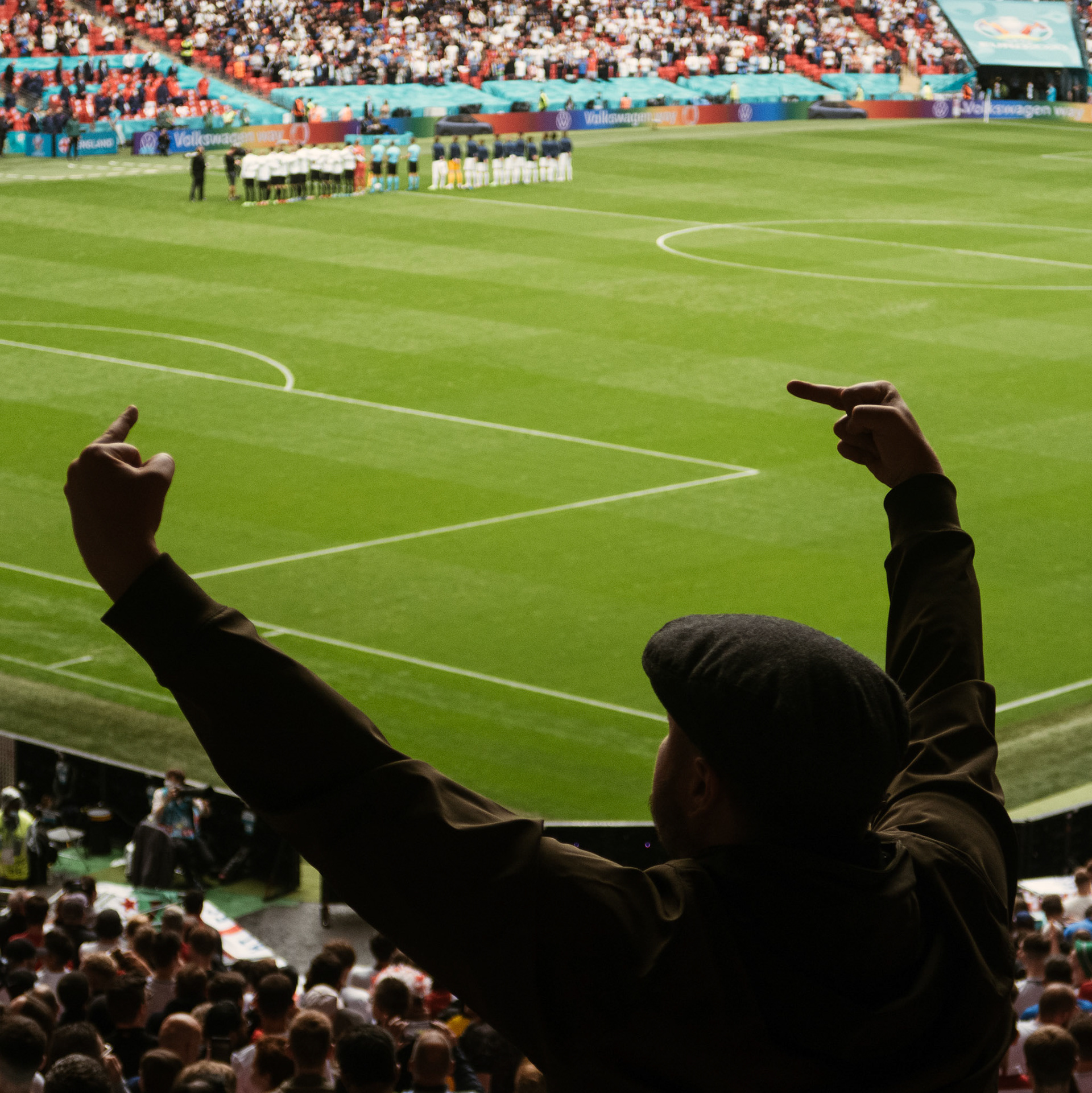 England fan during the national anthem – England vs Germany – Euro 2020 – Wembley Stadium, London UK