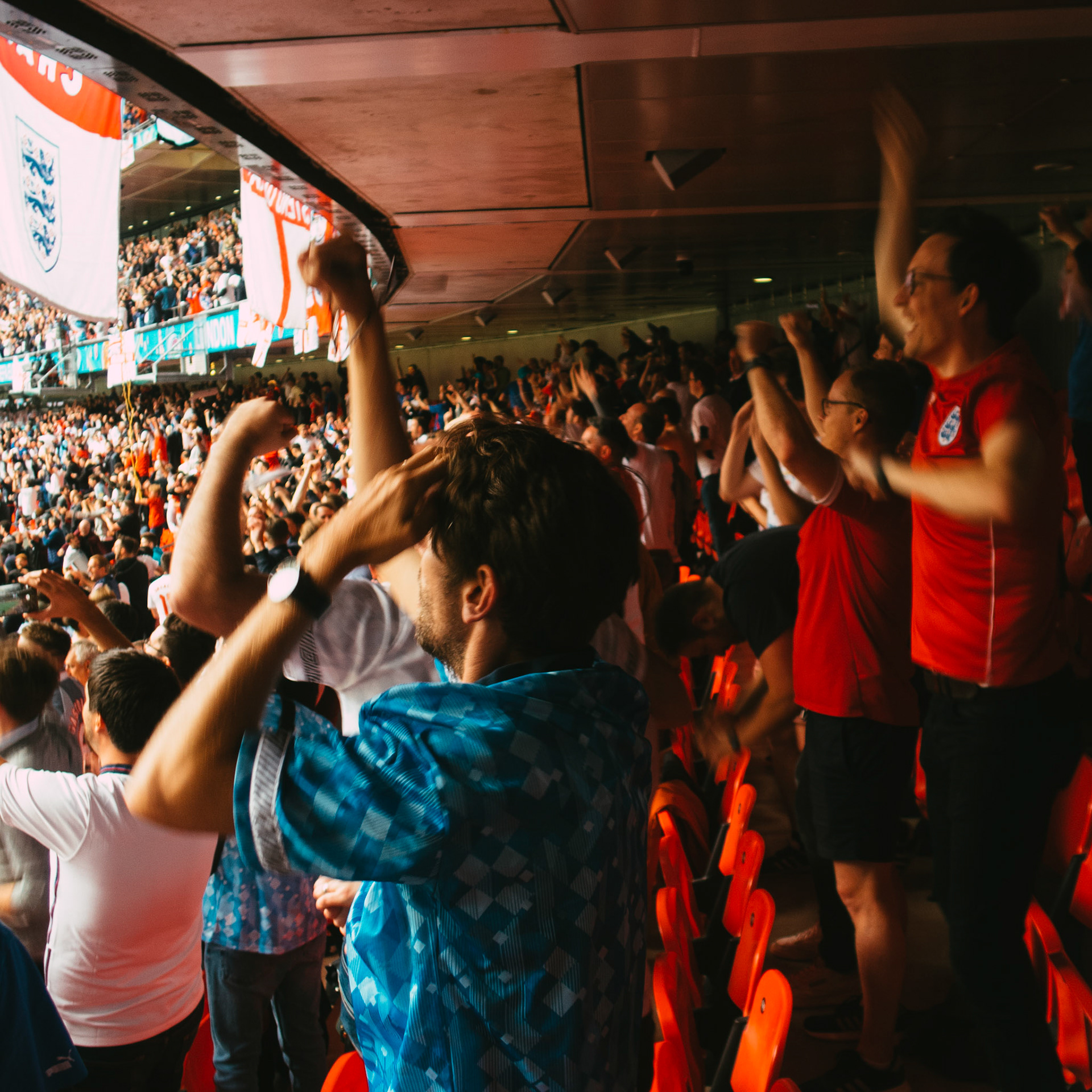 England fans celebrate – England vs Germany – Euro 2020 – Wembley Stadium, London UK