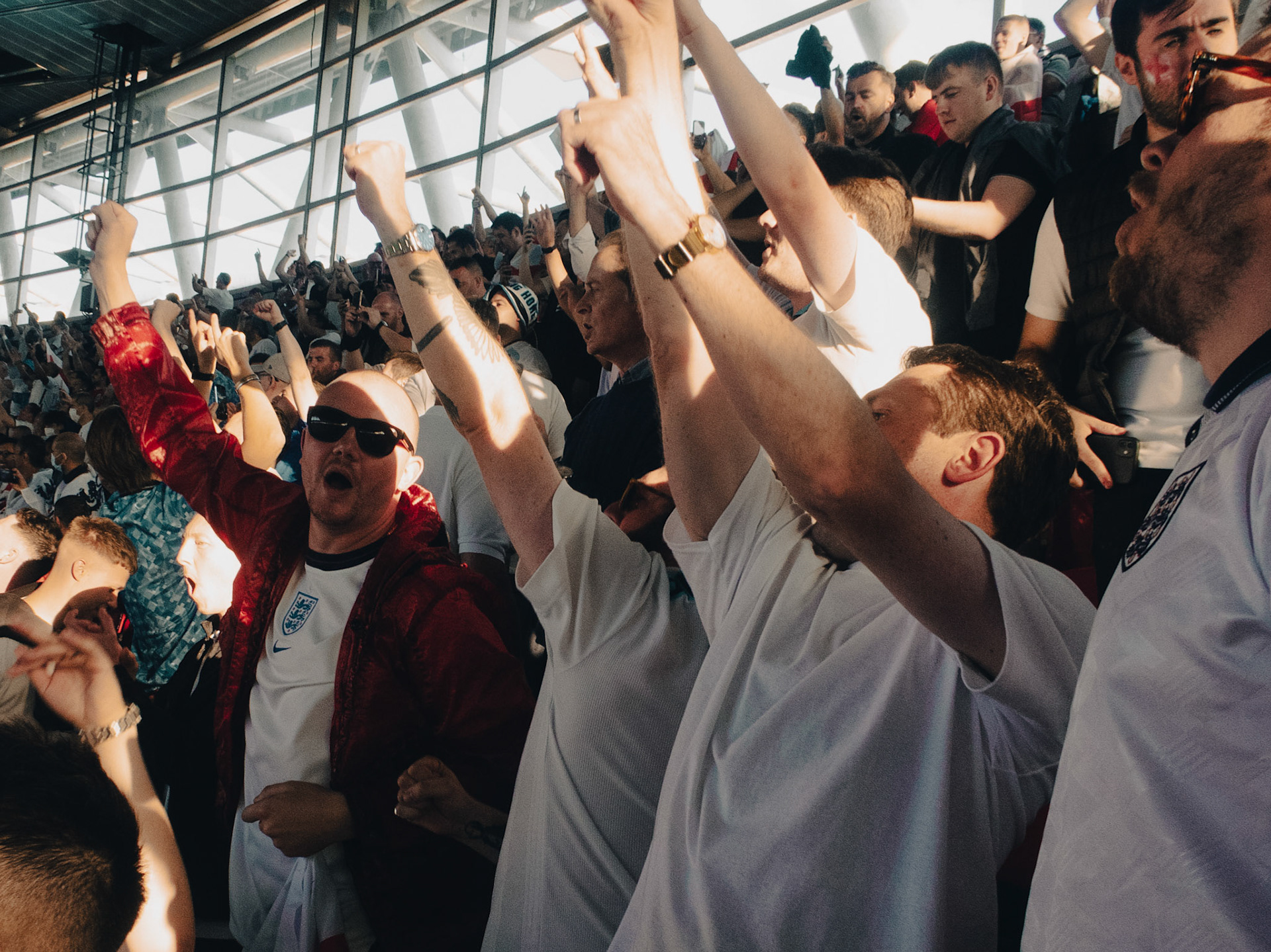 England fans sing during the national anthem – England vs Denmark – Euro 2020 – Wembley Stadium, London UK