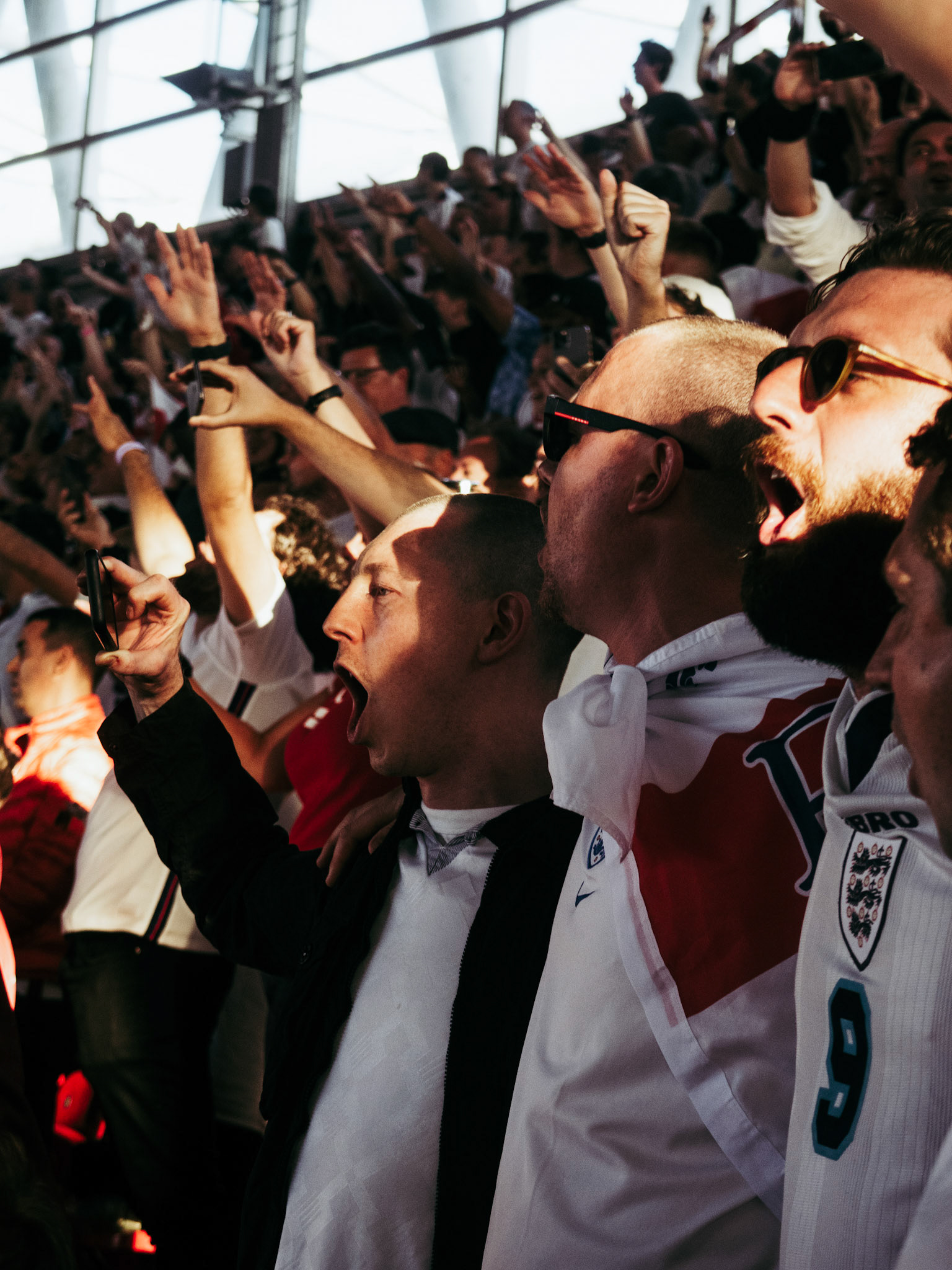 England fans sing during the national anthem – England vs Denmark – Euro 2020 – Wembley Stadium, London UK
