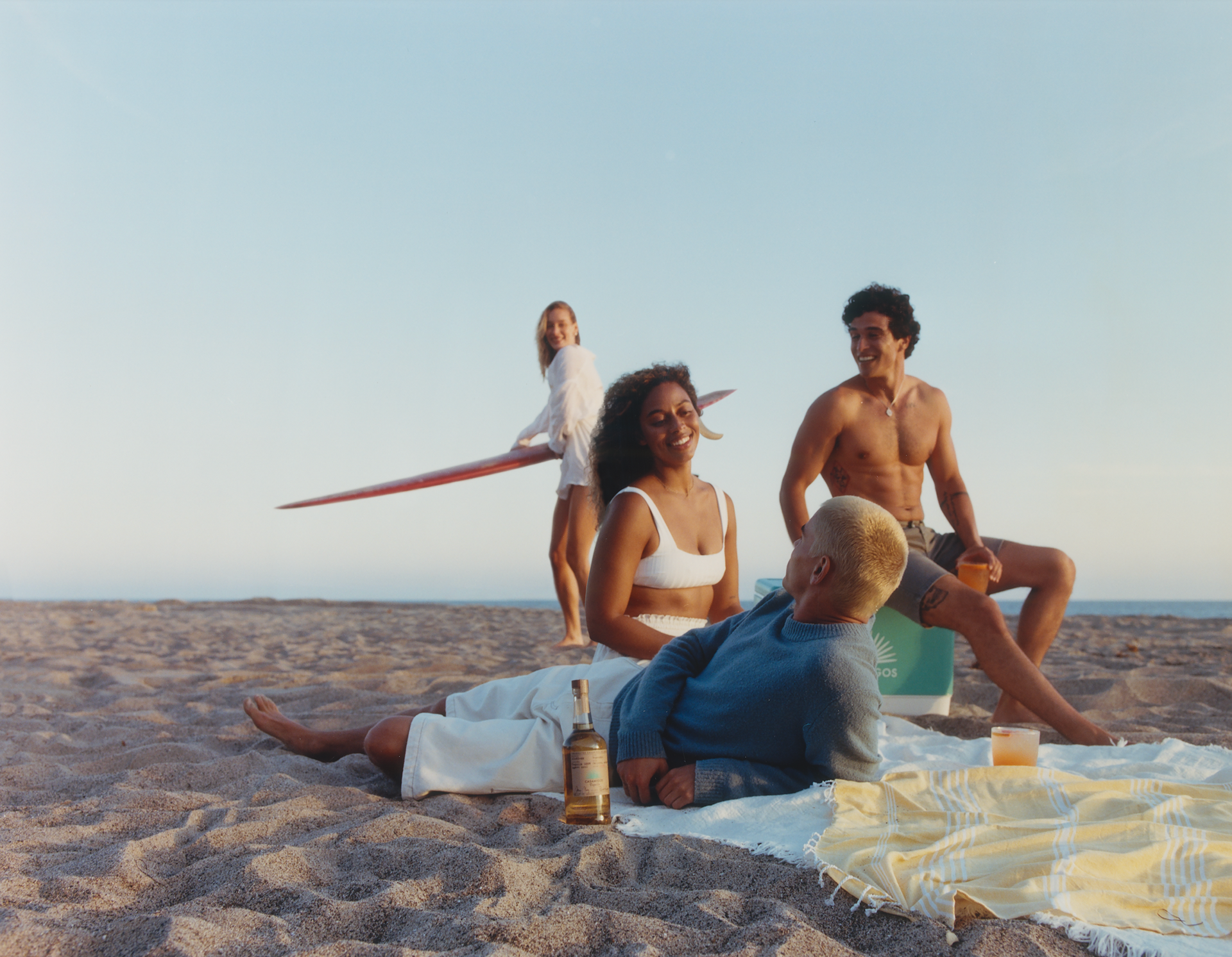 Casamigos - replace background female talent with alternate photo, brighten photo overall