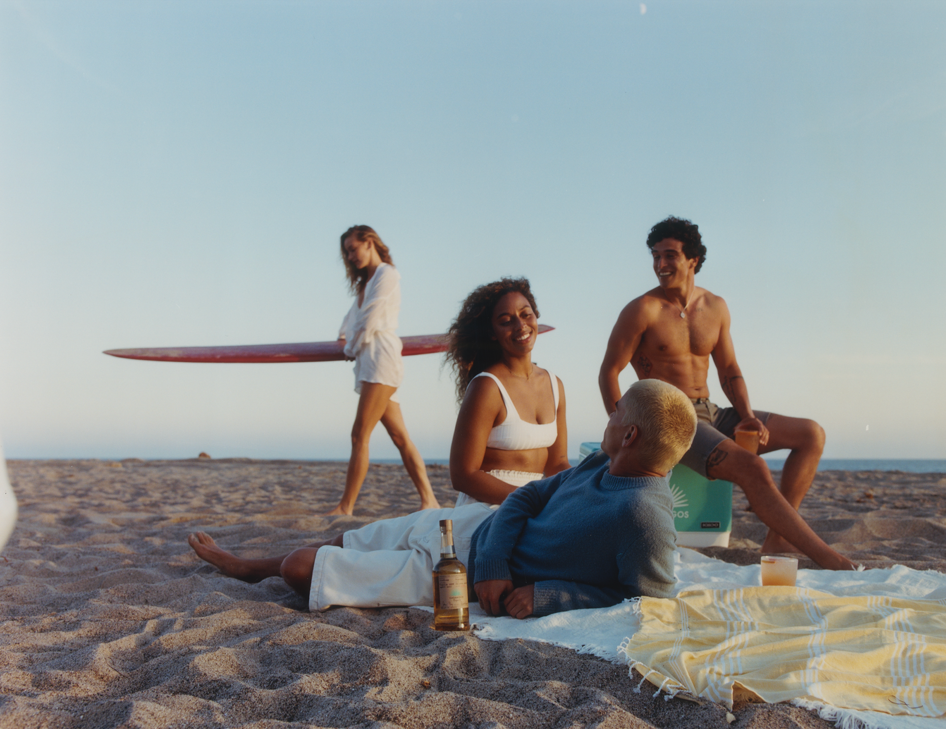 Casamigos - replace background female talent with alternate photo, brighten photo overall