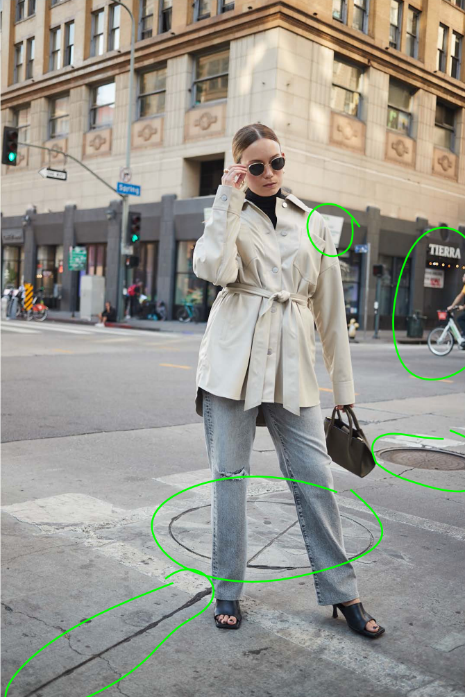 Who What Wear - clean up ground, remove cracks, remove bike & signs in background