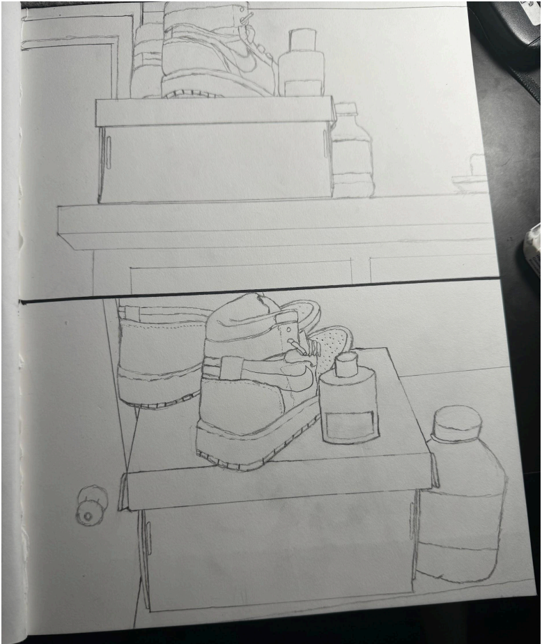 Split Perspective, Graphite, Waris F., Art 133: Drawing1, Fall 2024