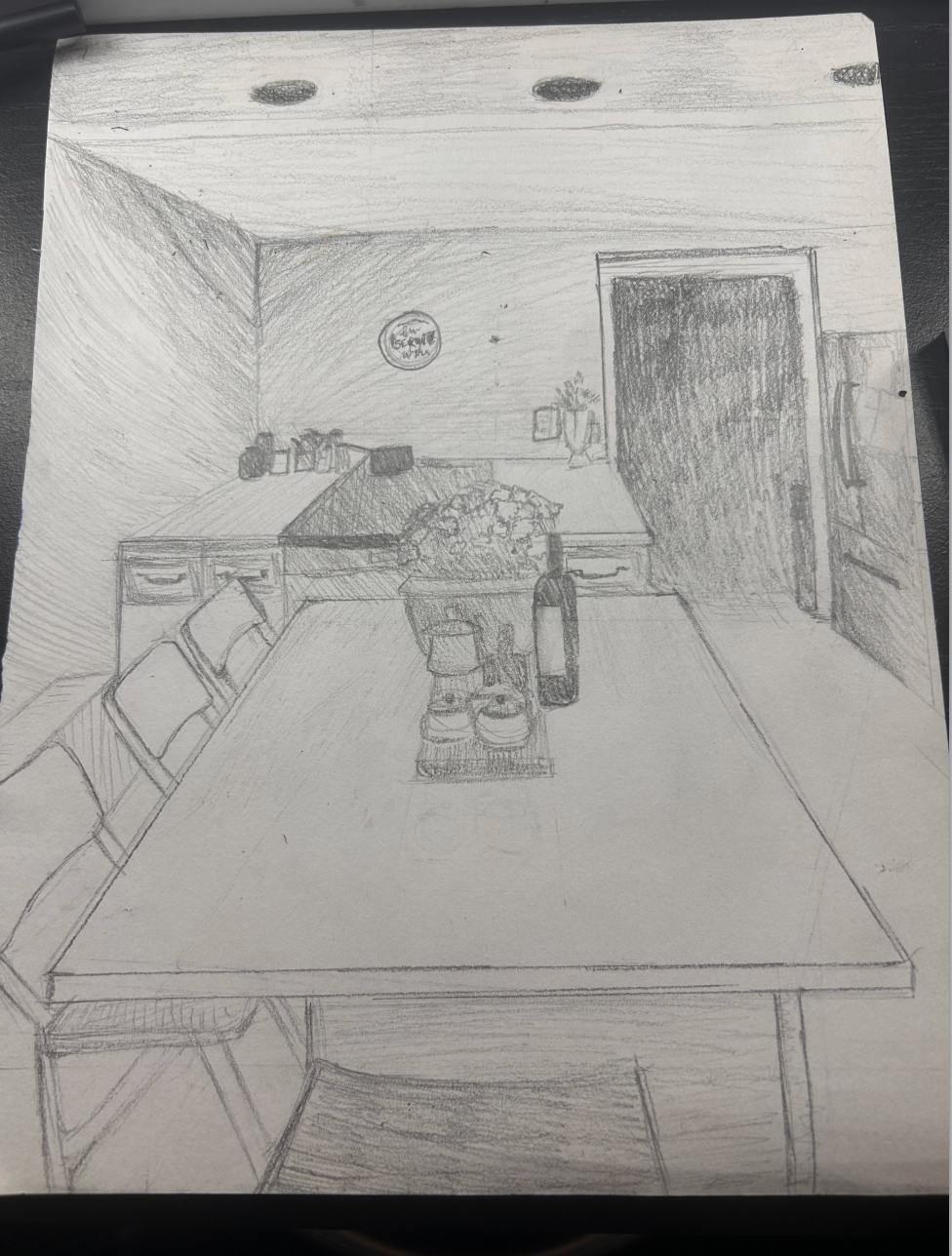 Perspective (Interior), Graphite, Samantha G., Art133: Drawing 1, Spring 2024