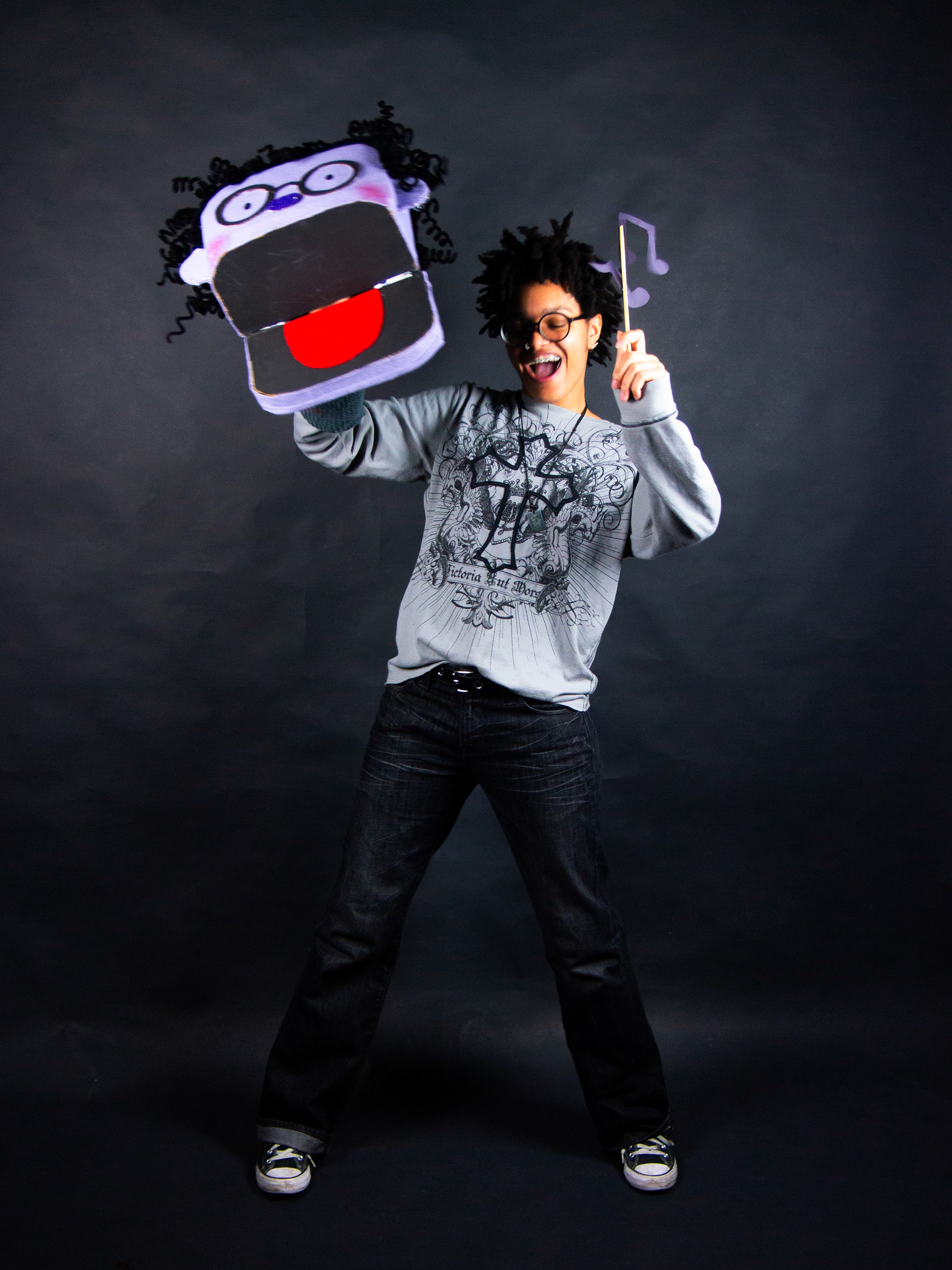 Puppet (Self-Portrait), Cardboard, Imani D., Art 210: 3D Design, Spring 2025
