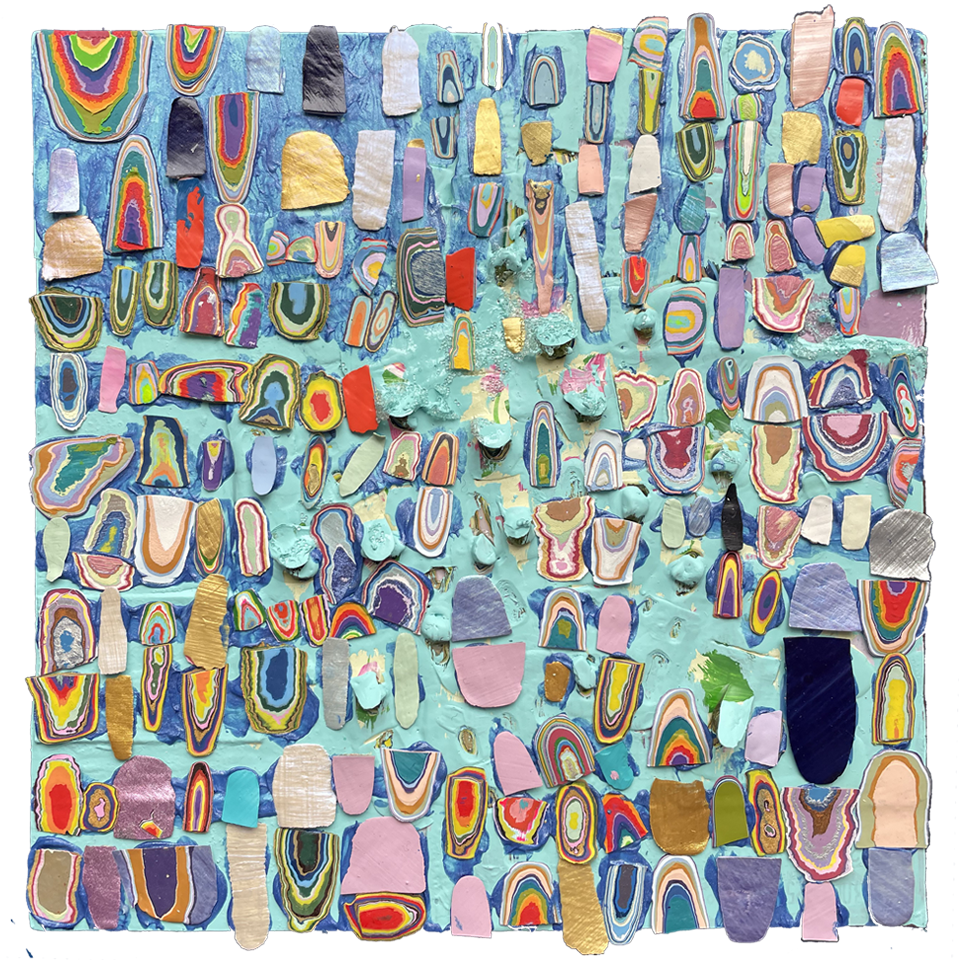 JMB, 2022, Enamel Chips on Wood, 6.75in x 6.75in x 2in