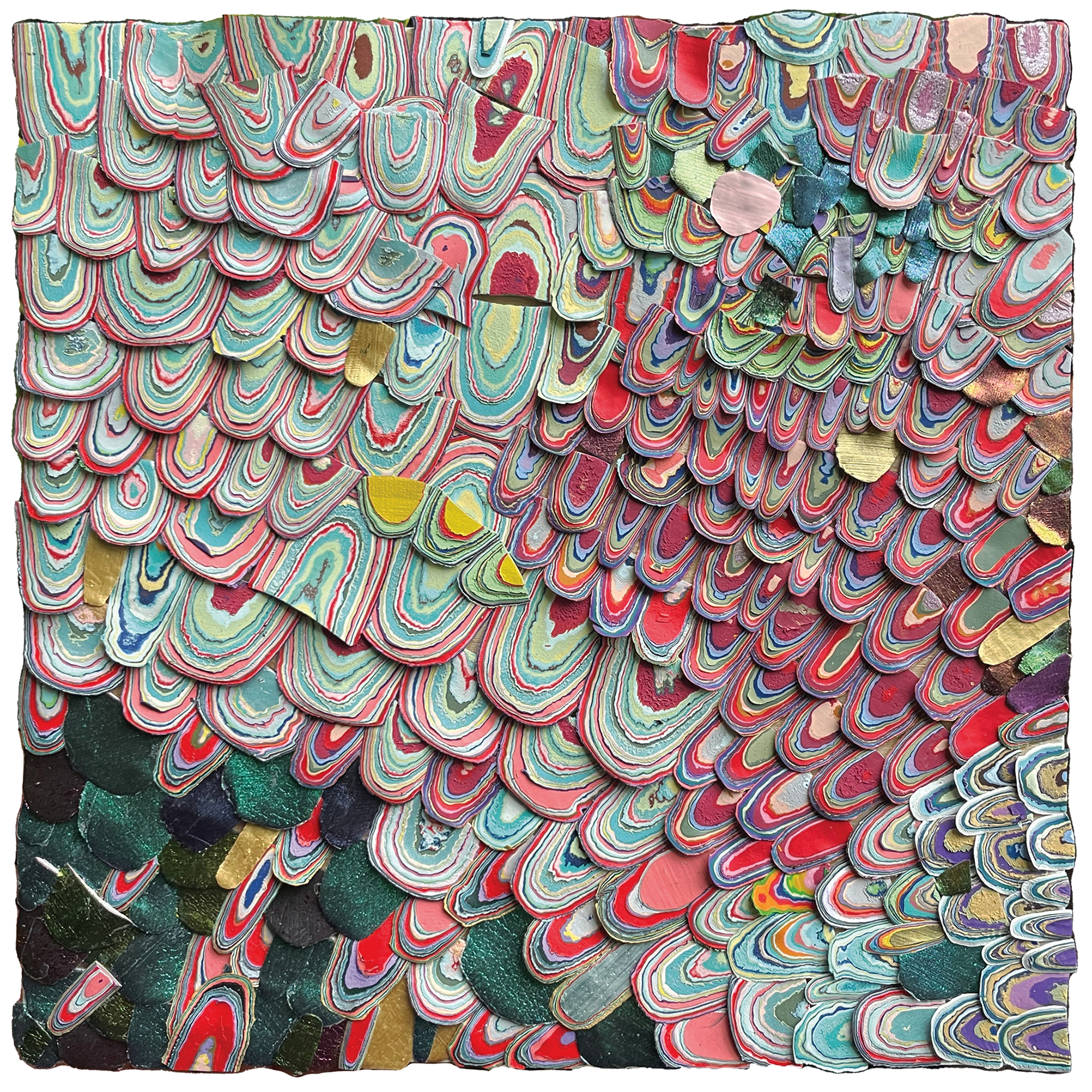 Amazon, 2023, Enamel Chips on Wood, 7in x 7in x 2in