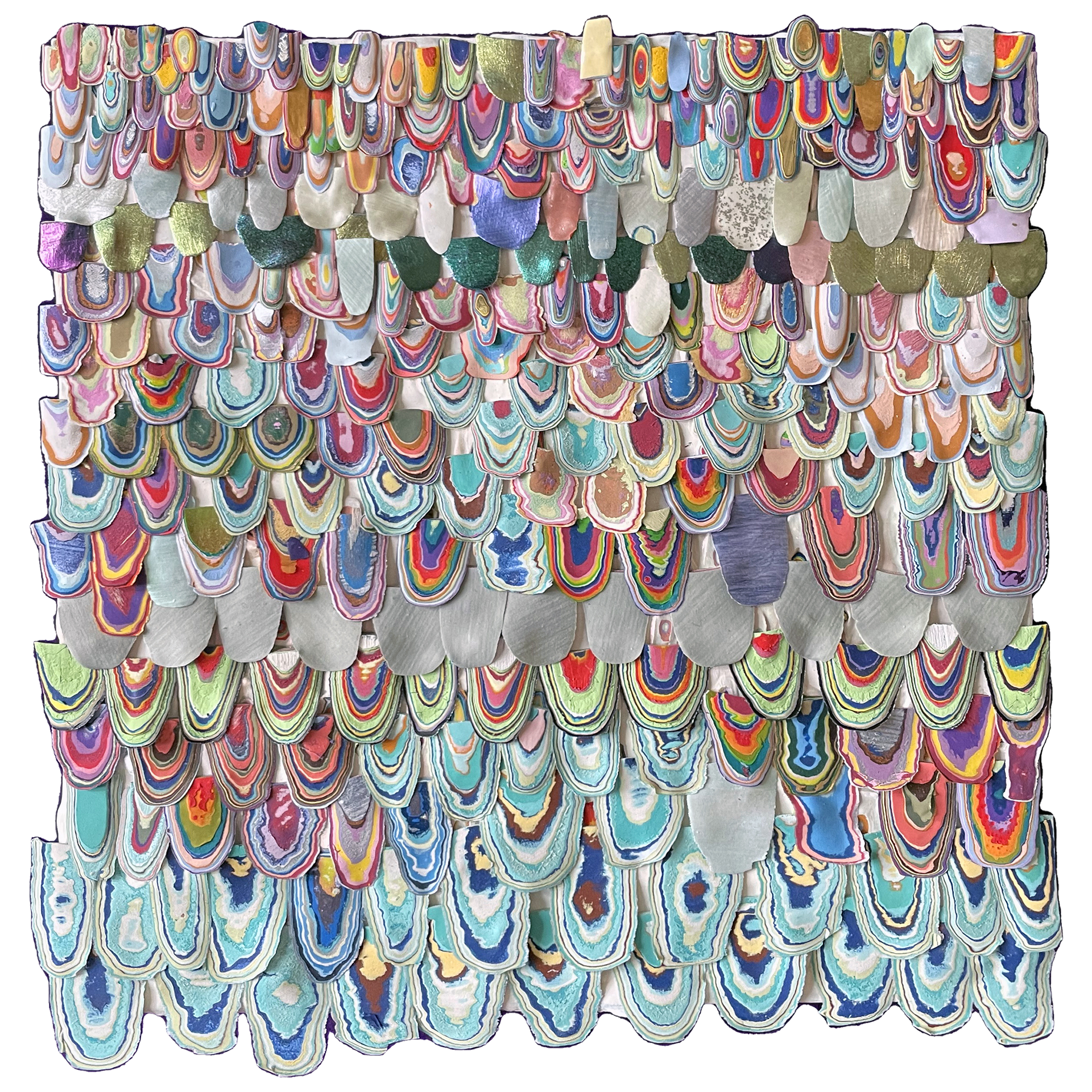 SOLD, Party, 2023, Enamel Chips on Wood, 7in x 7in x 2in