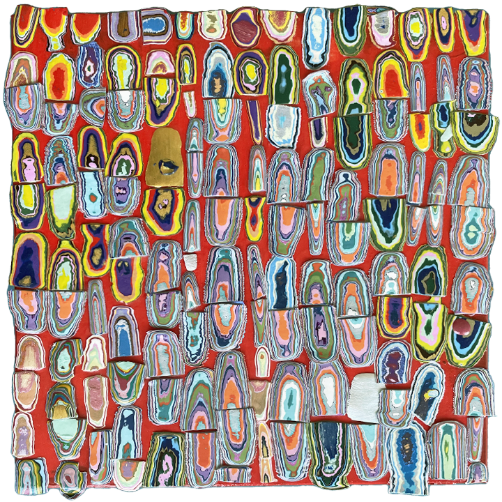 Year of the Tiger, 2022, Enamel Chips on Wood, 7in x 7in x 2in
