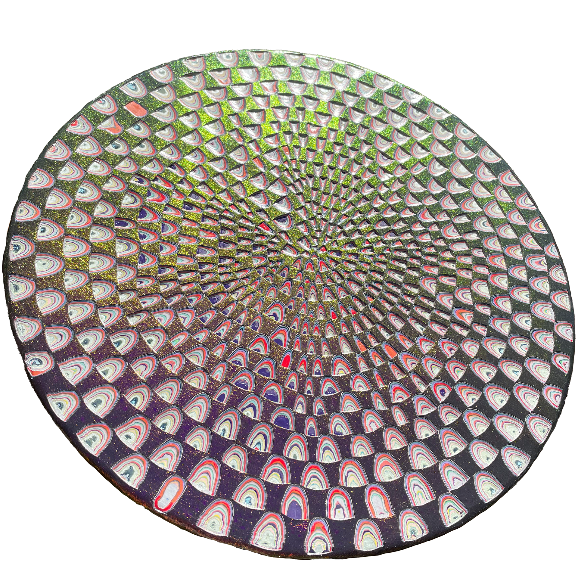 SOLD Mini Chaos, 2023, 12in x 12in, Chrome finish & Enamel on Wood