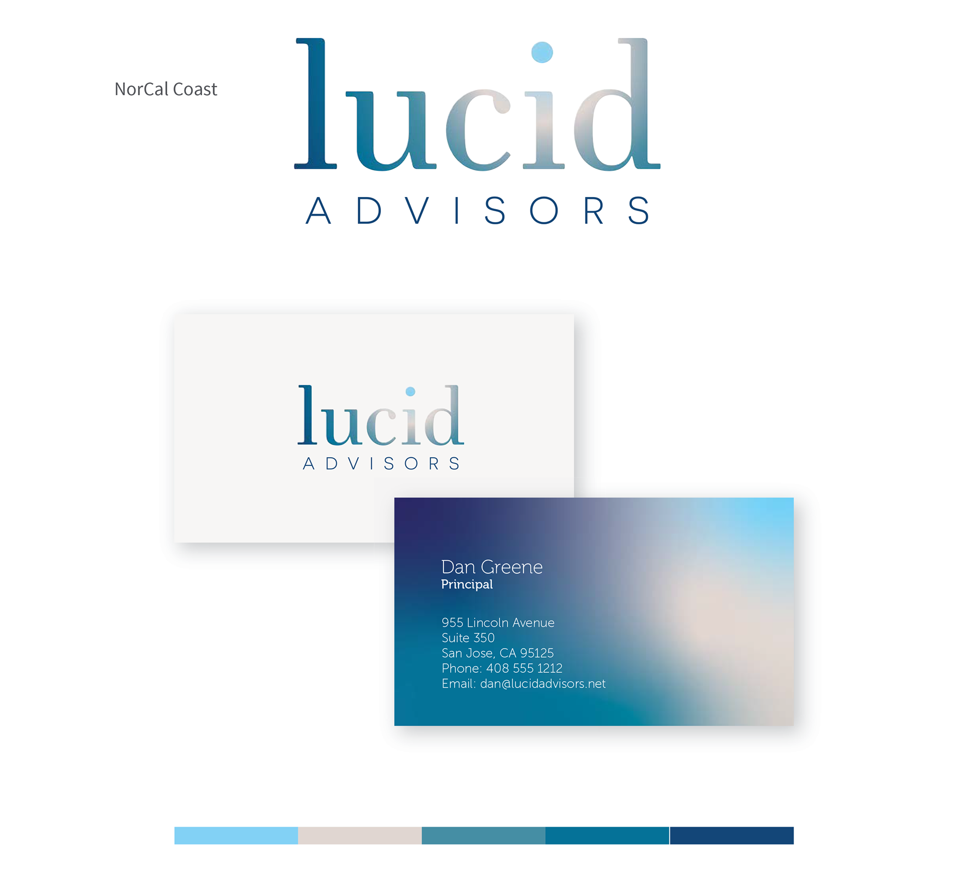 Colors sourced directly from a photo of a Northern California coastal cliff, this color combination captures sky, sand, and waters of various depths. Fonts: Museo 300, Museo Sans 100