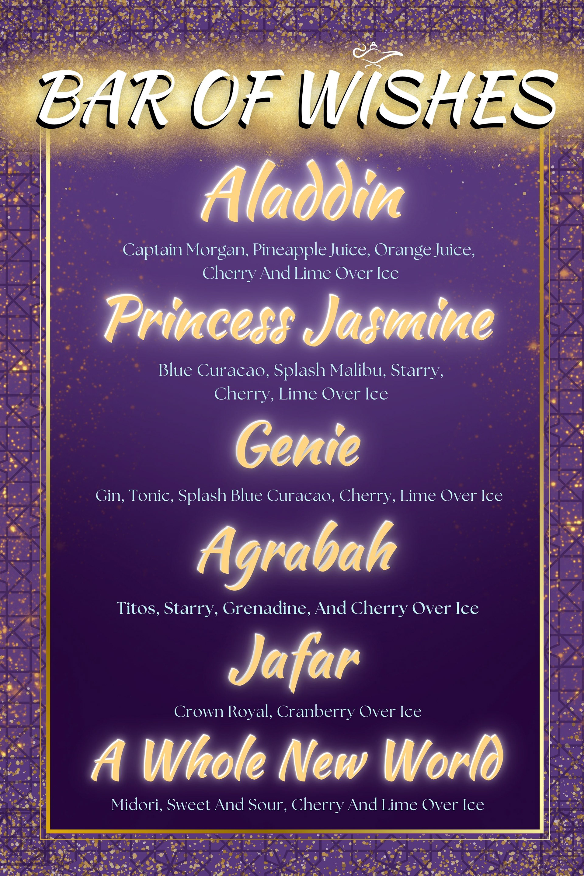 Disney's Aladdin Drinks Menu Design - Concessions