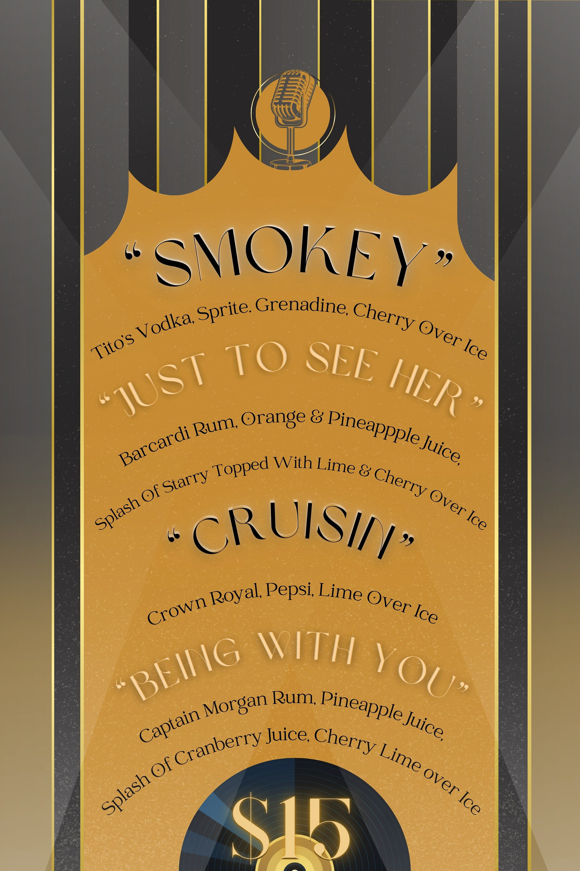 Smokey Robinson Drinks Menu Design - Concessions