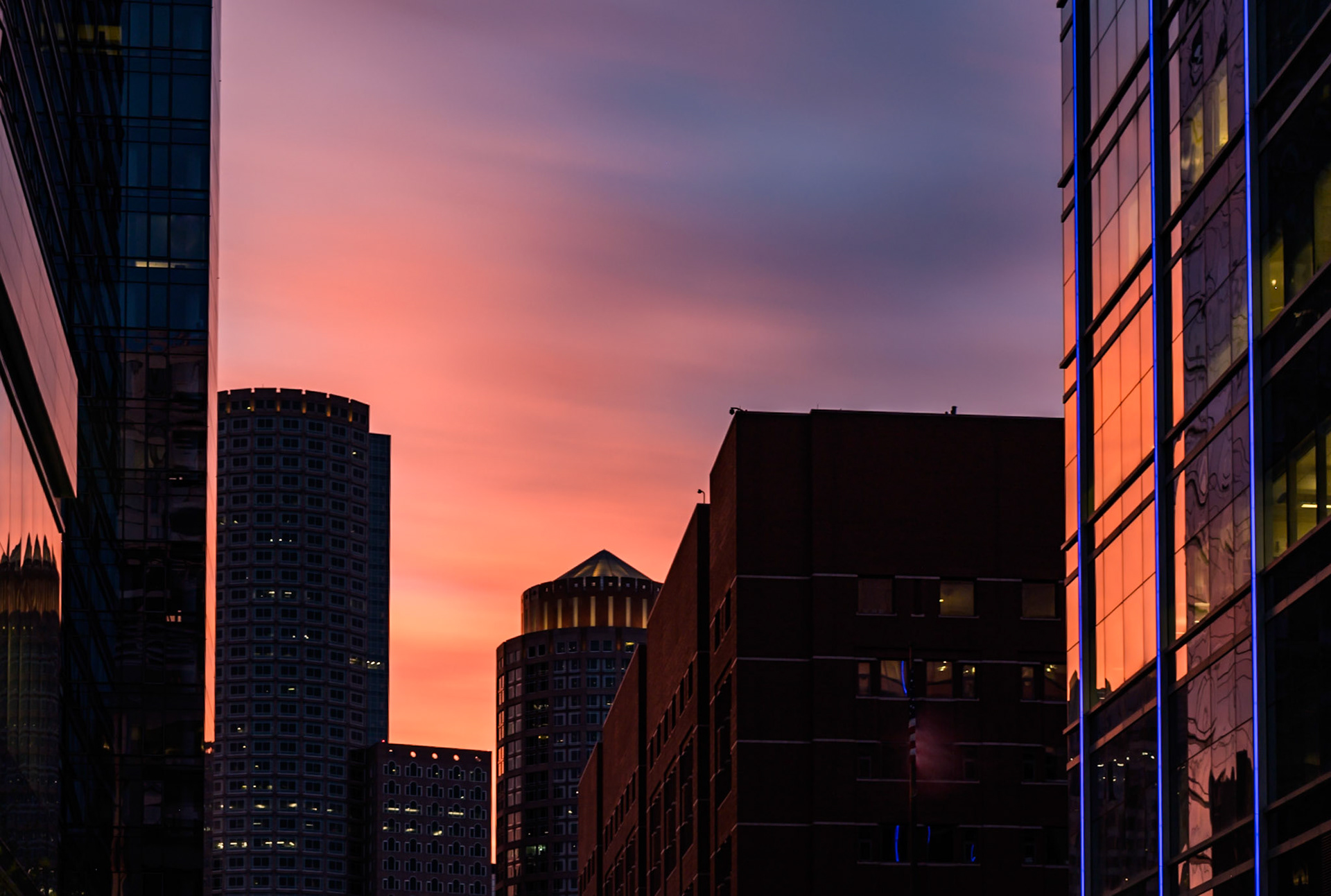 A look through the urban canyon of Seaport