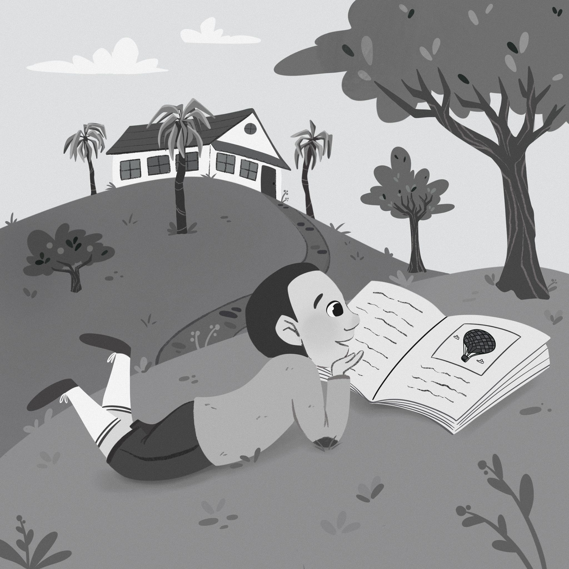 Santos Dumont reading on his farm