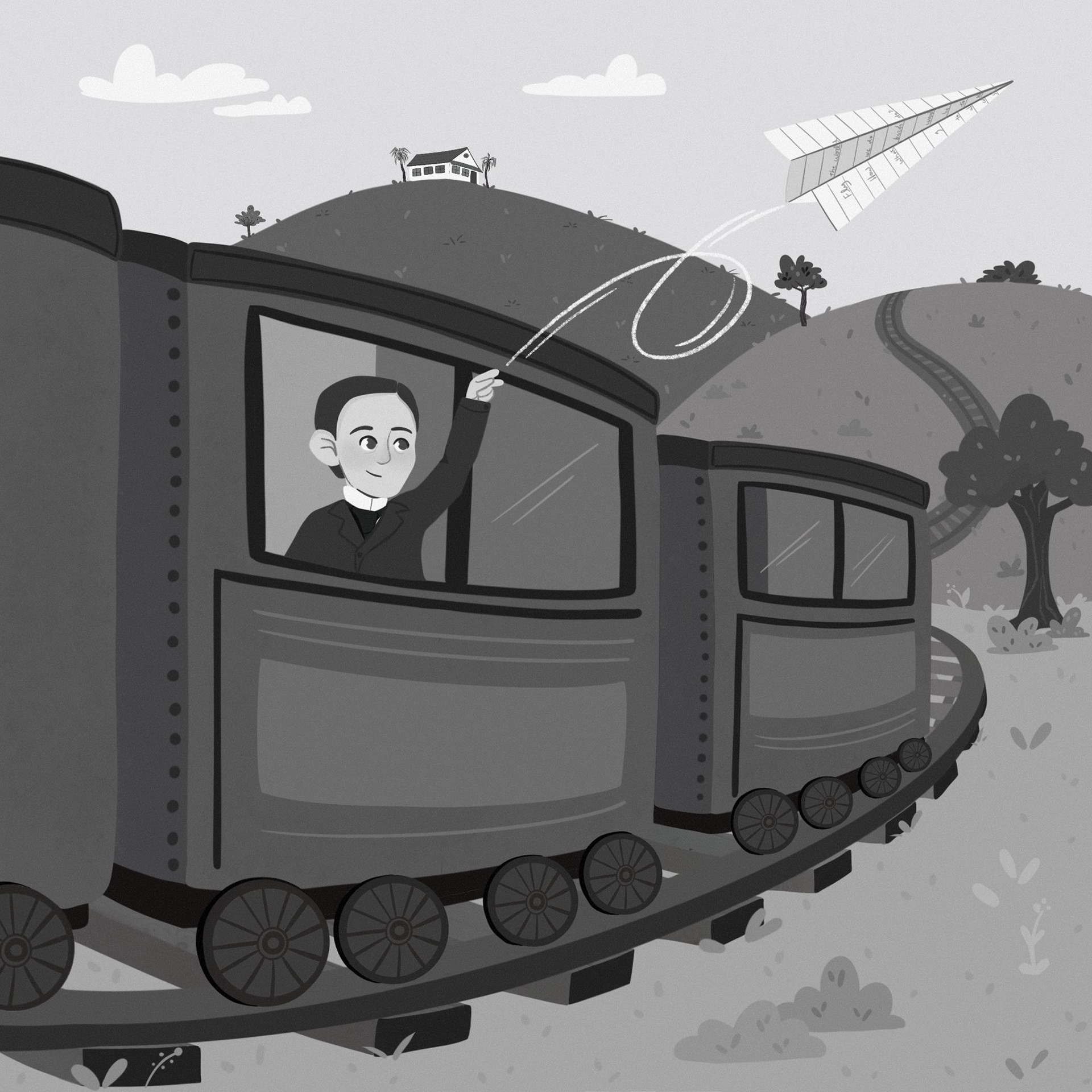 Santos Dumont going on a train to university