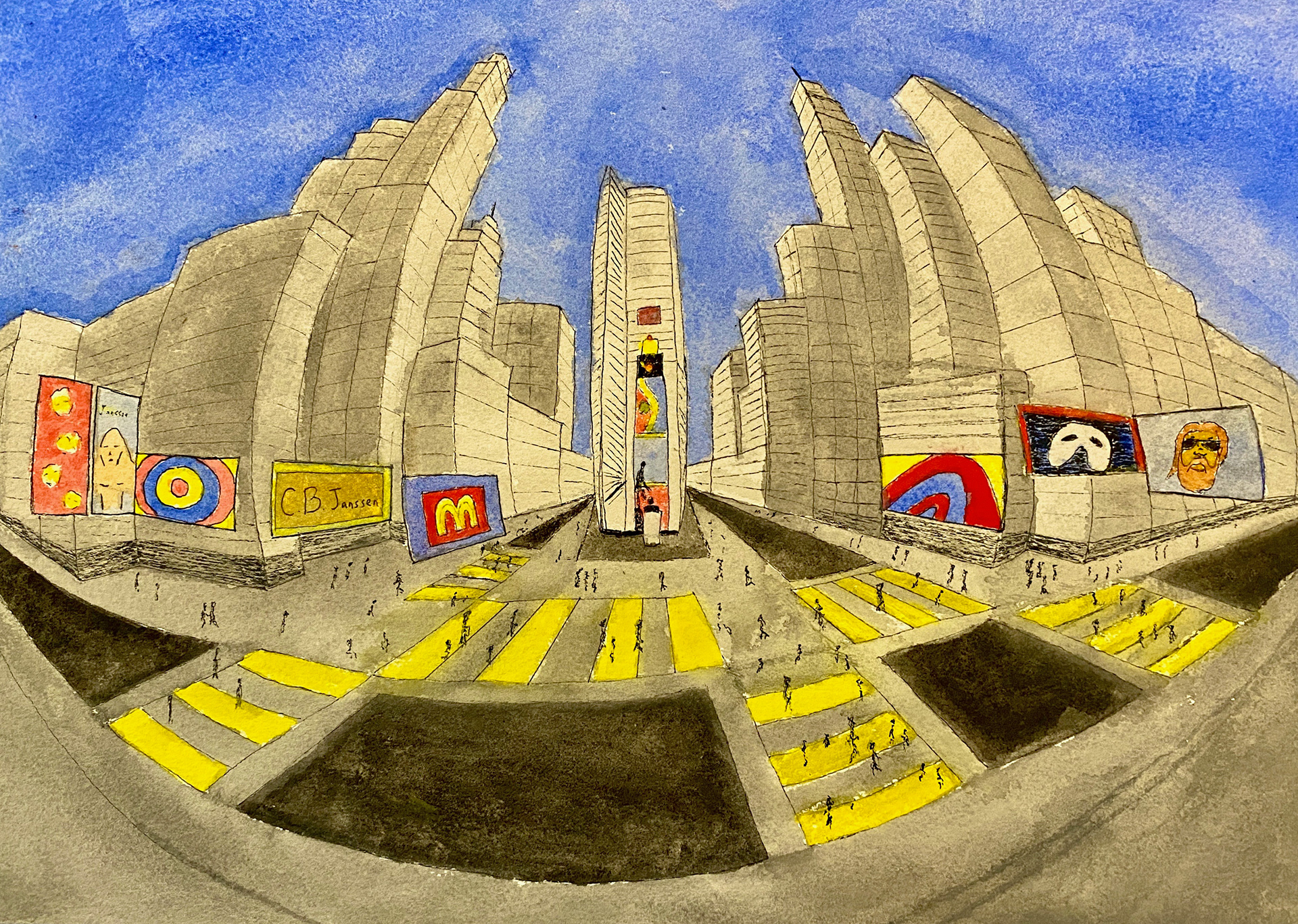 5 point perspective, watercolor