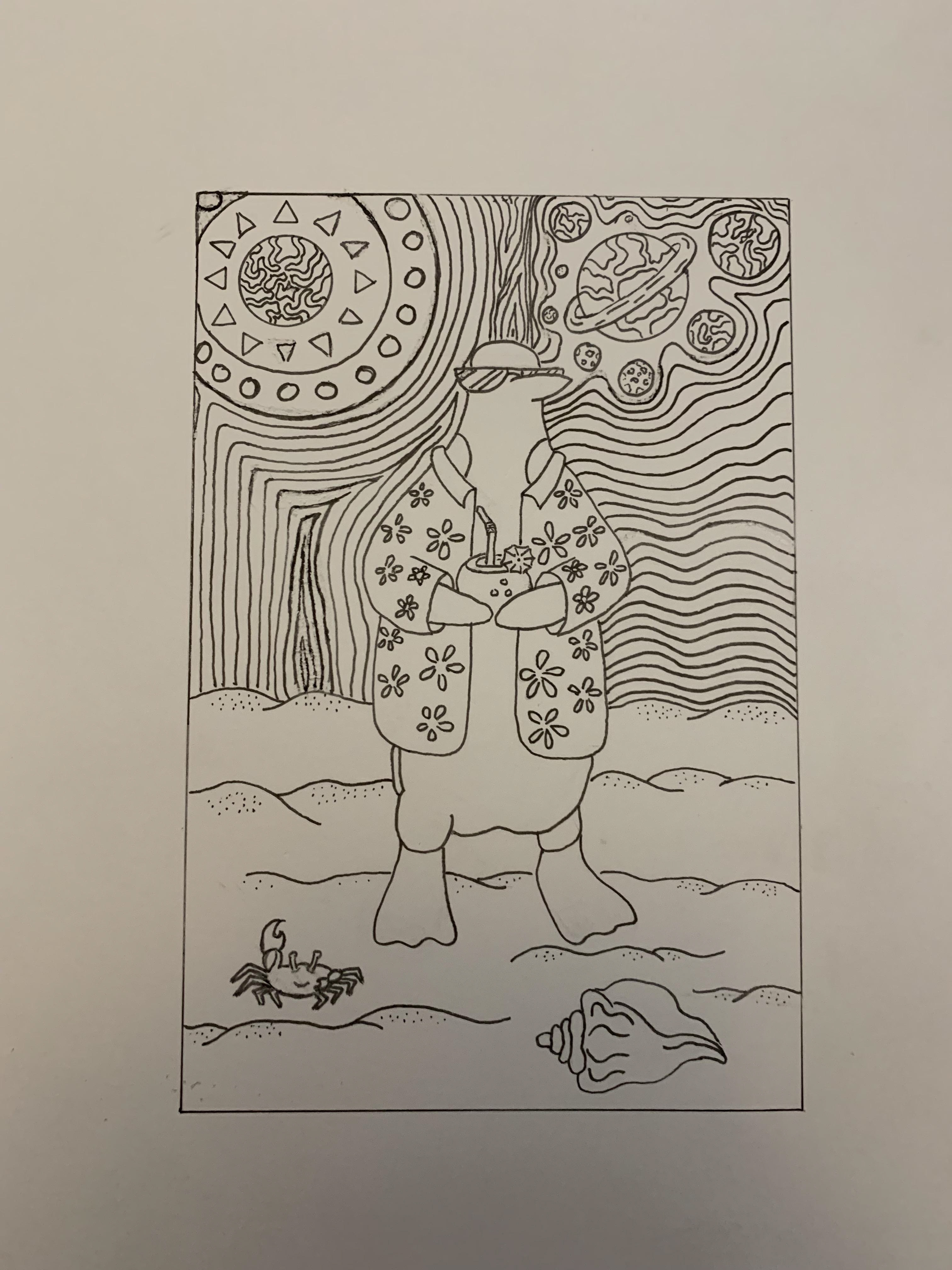 Concept for Coloring Page Art Installation, TAMUCC, Micron Pen on Bristol 