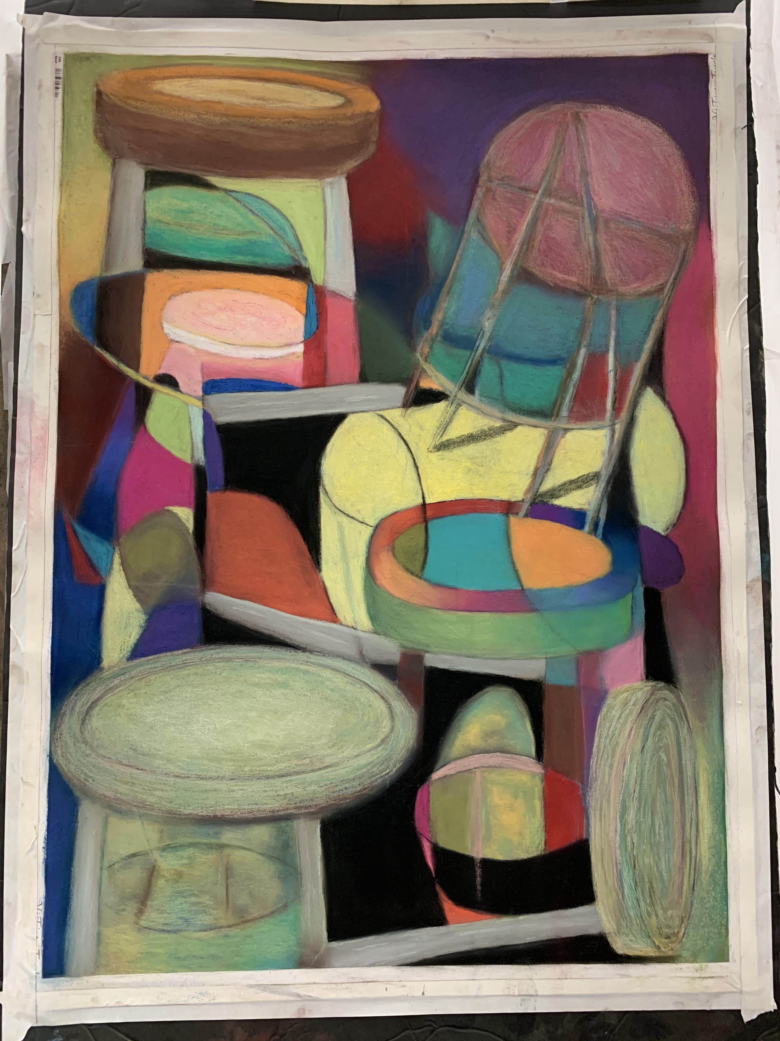 Cubism Study of a Stool.  Pastel on Sanded Paper.