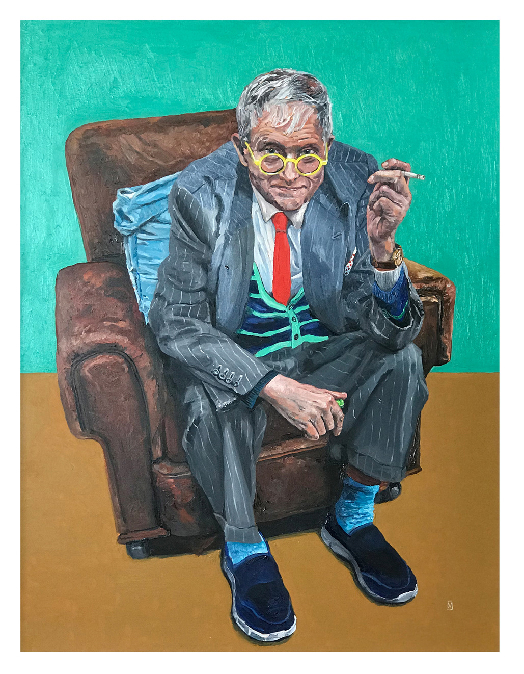 David Hockney oil on gesso wood panel 16 x 12 inches  By kind permission from original photograph by Chris Floyd