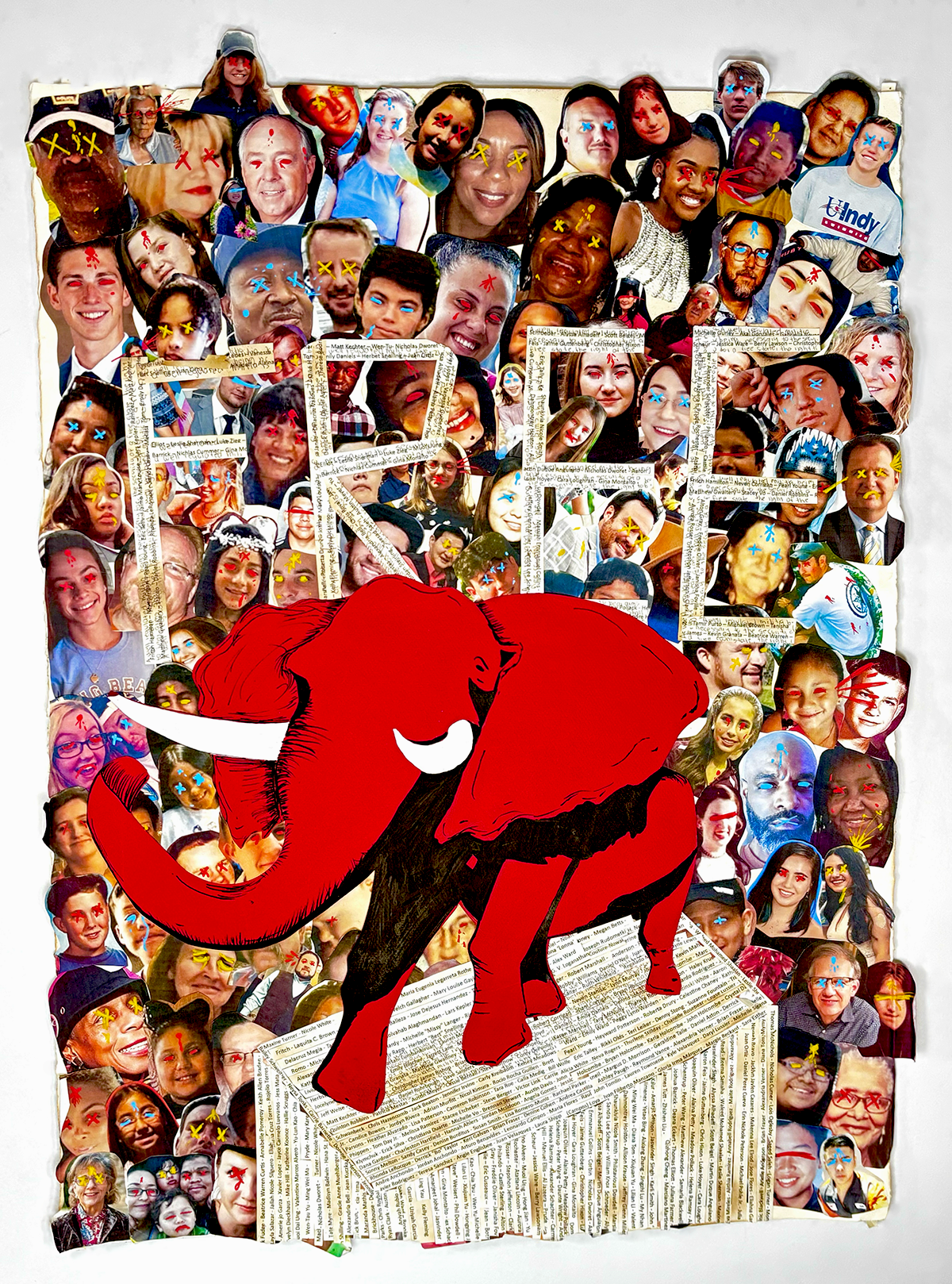 Land of the Free, Collage, Posca Markers, and Pen, 22 x 30", 2023