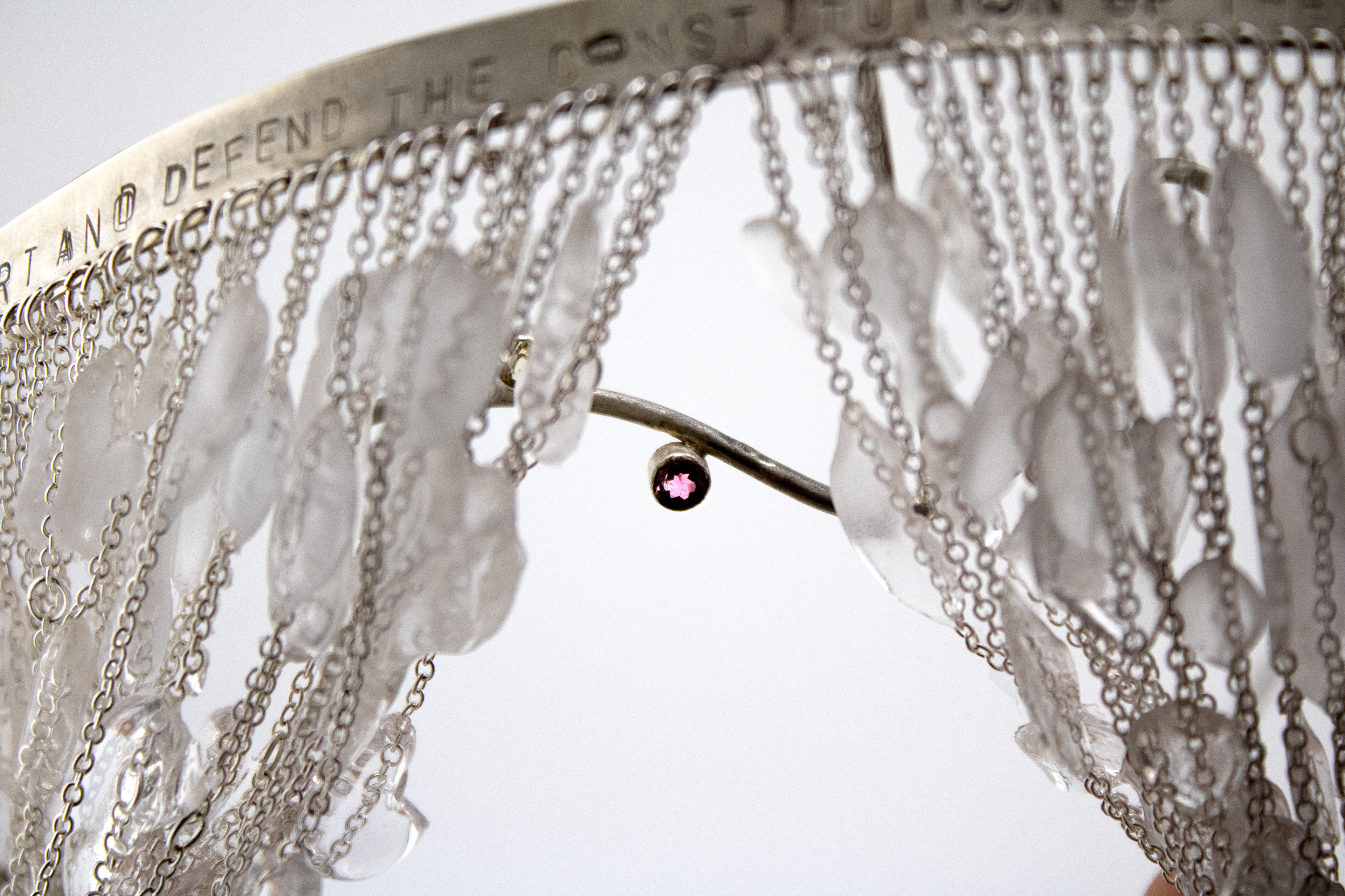 ICE Melts (Detail), 2026, Nickel, Resin, and Gemstones, 3.94” x 8.66” x 9.05”