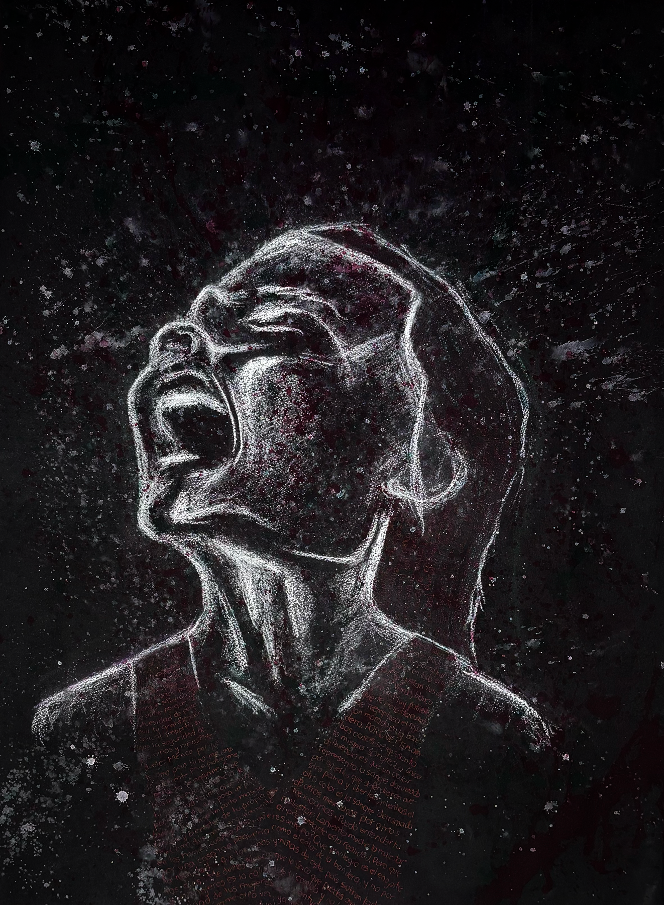 Como Me Dueles México #1,  White Charcoal, Ink, and Pen, 22 x 30", 2024