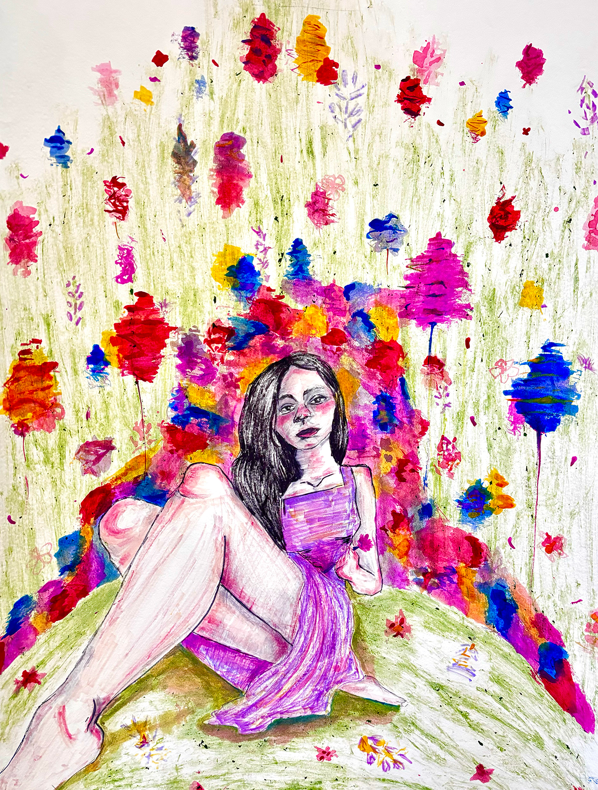 Wonderland, Dried Markers, stick, and leaves, 22 x 30", 2023
