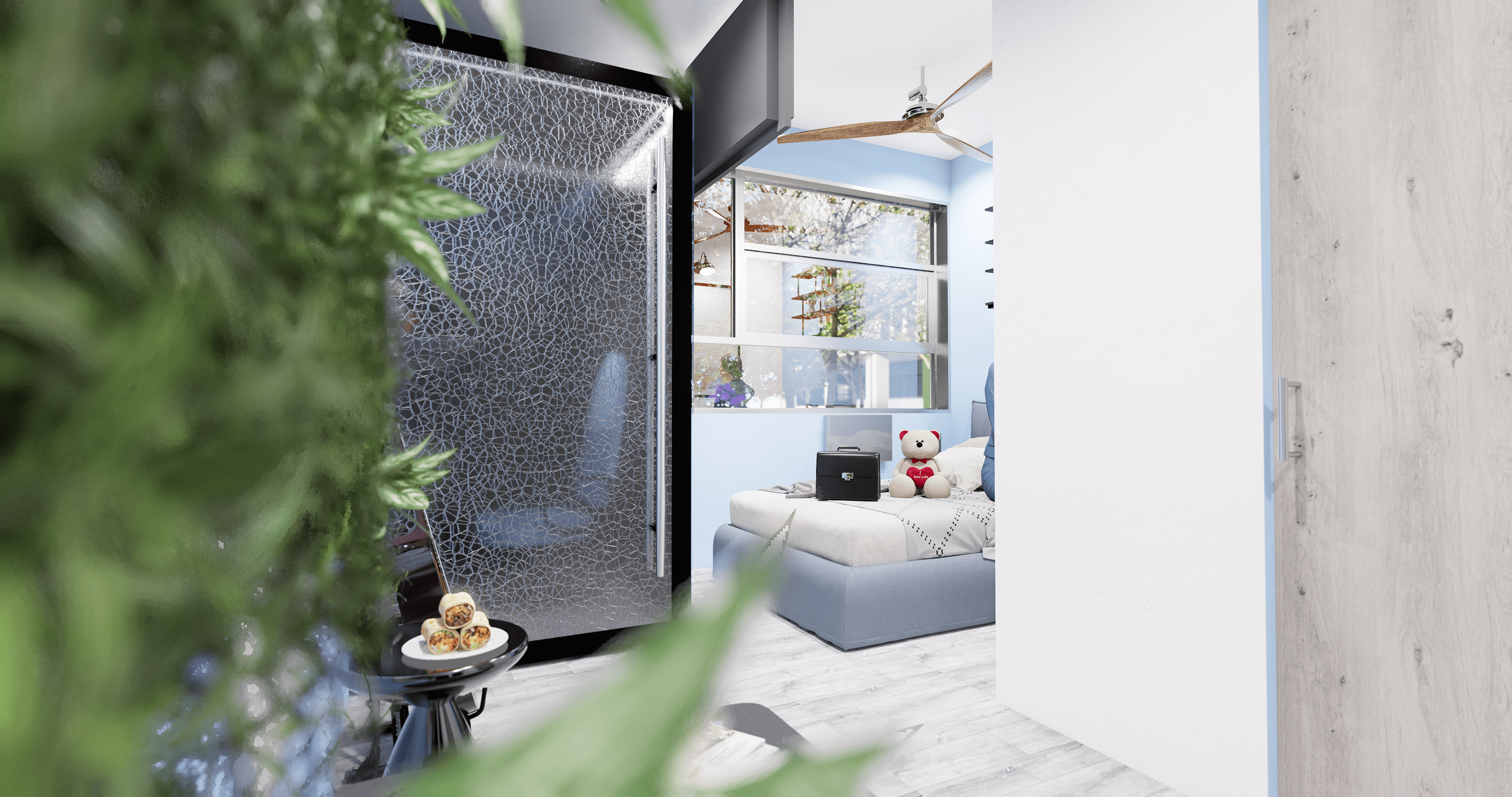 Entry space with green wall