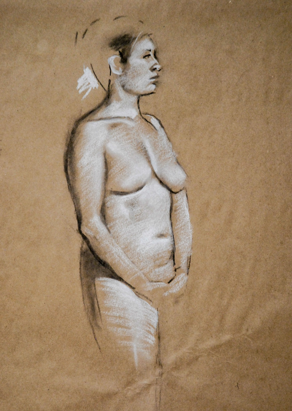 Charcoal and White Chalk on Toned Paper