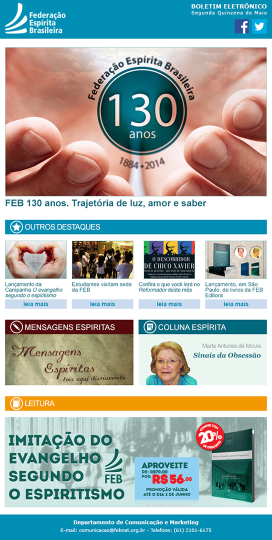 Boletim FEB - 130 anos, destaques do site e livro em promoção