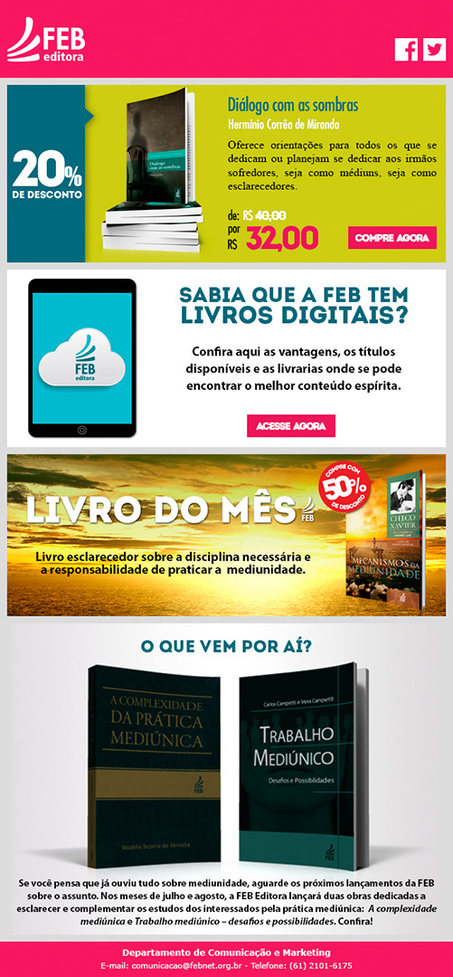 Boletim FEB Editora - eBooks, livro do mês e trabalhos futuros